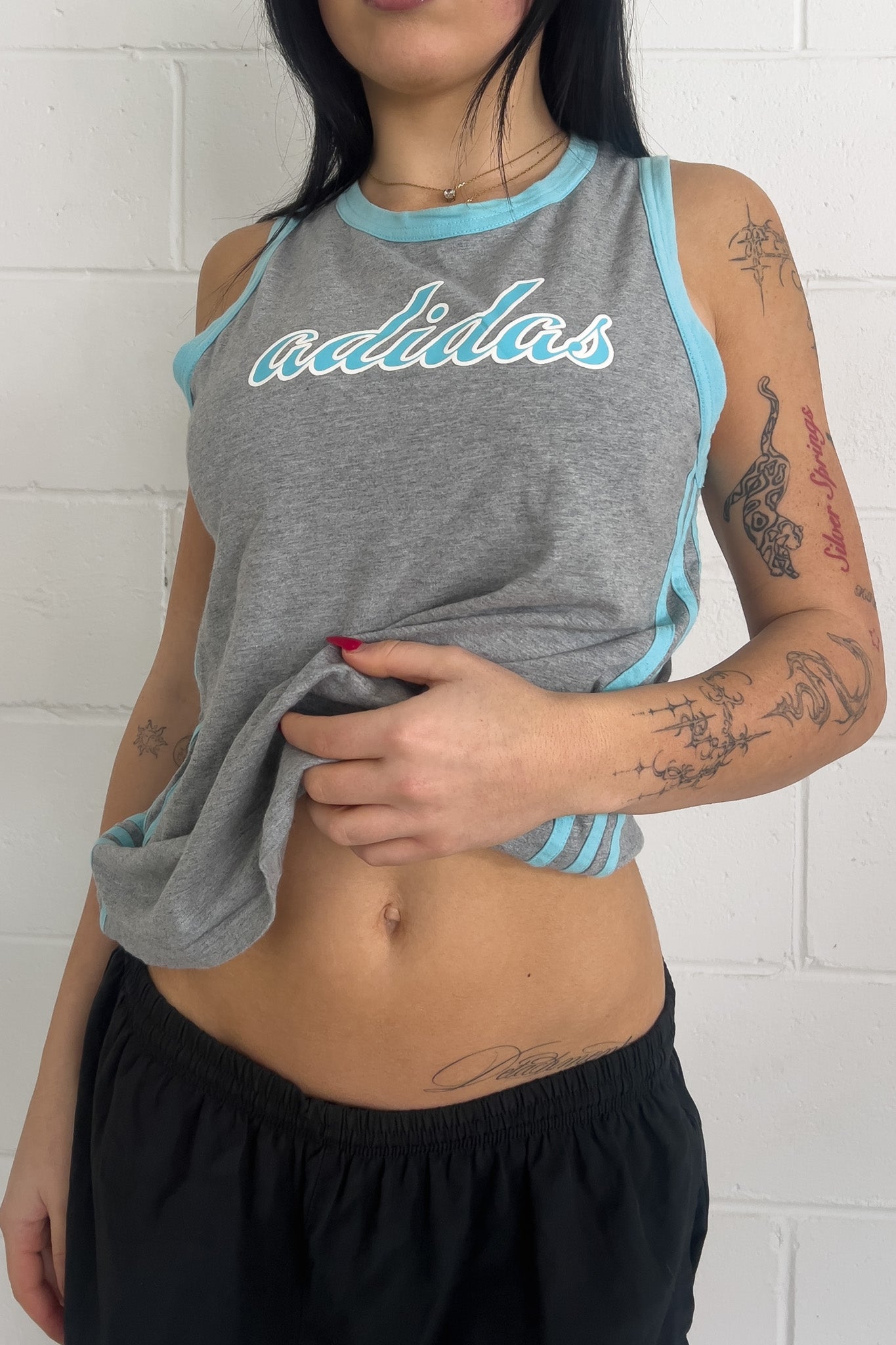 ADIDAS grey + blue tank  ★ Size labelled XL