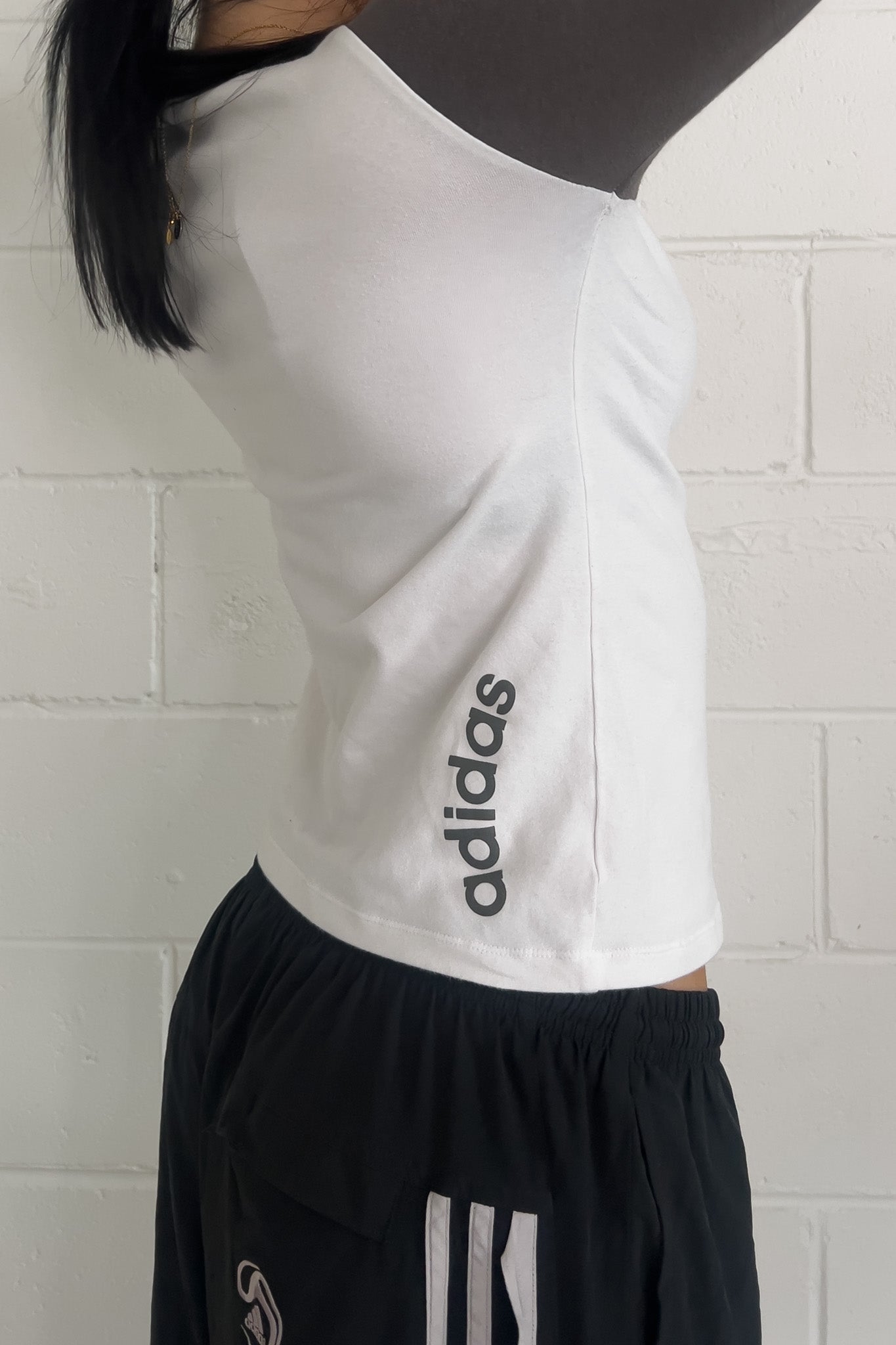 ADIDAS white + grey long sleeve top ★ Size labelled small