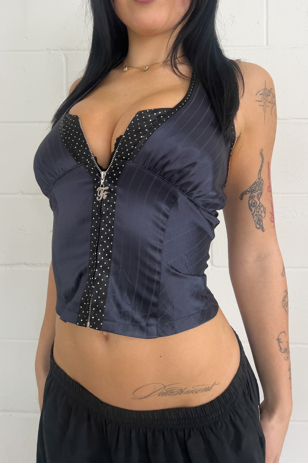 FLOW TIDE black pinstripe halter top ★ Size labelled small