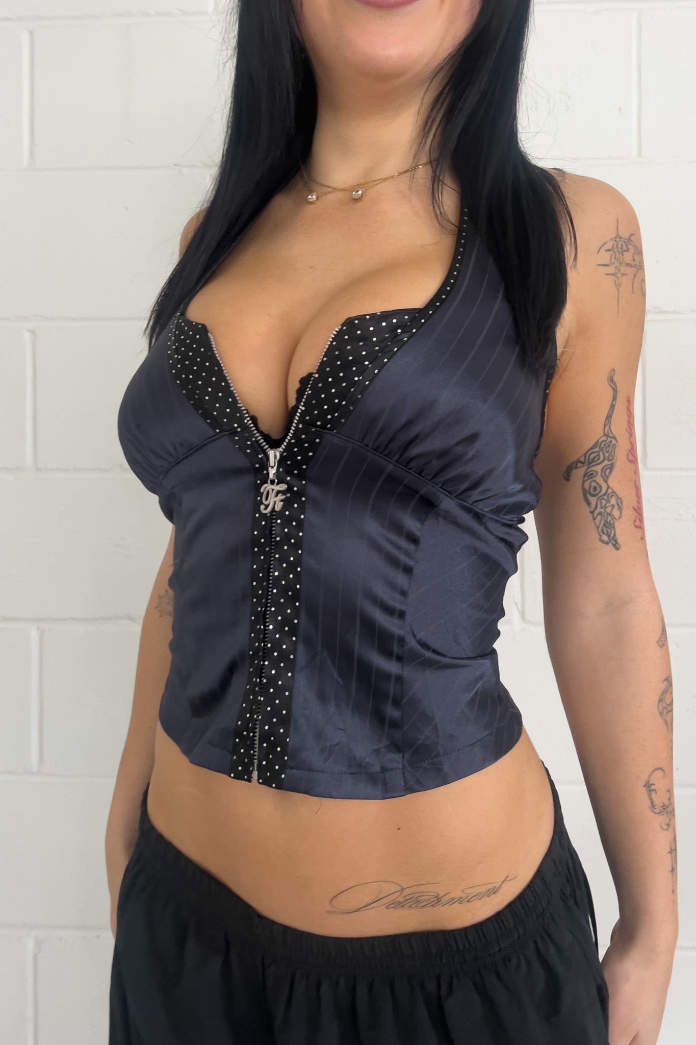 FLOW TIDE black pinstripe halter top ★ Size labelled small