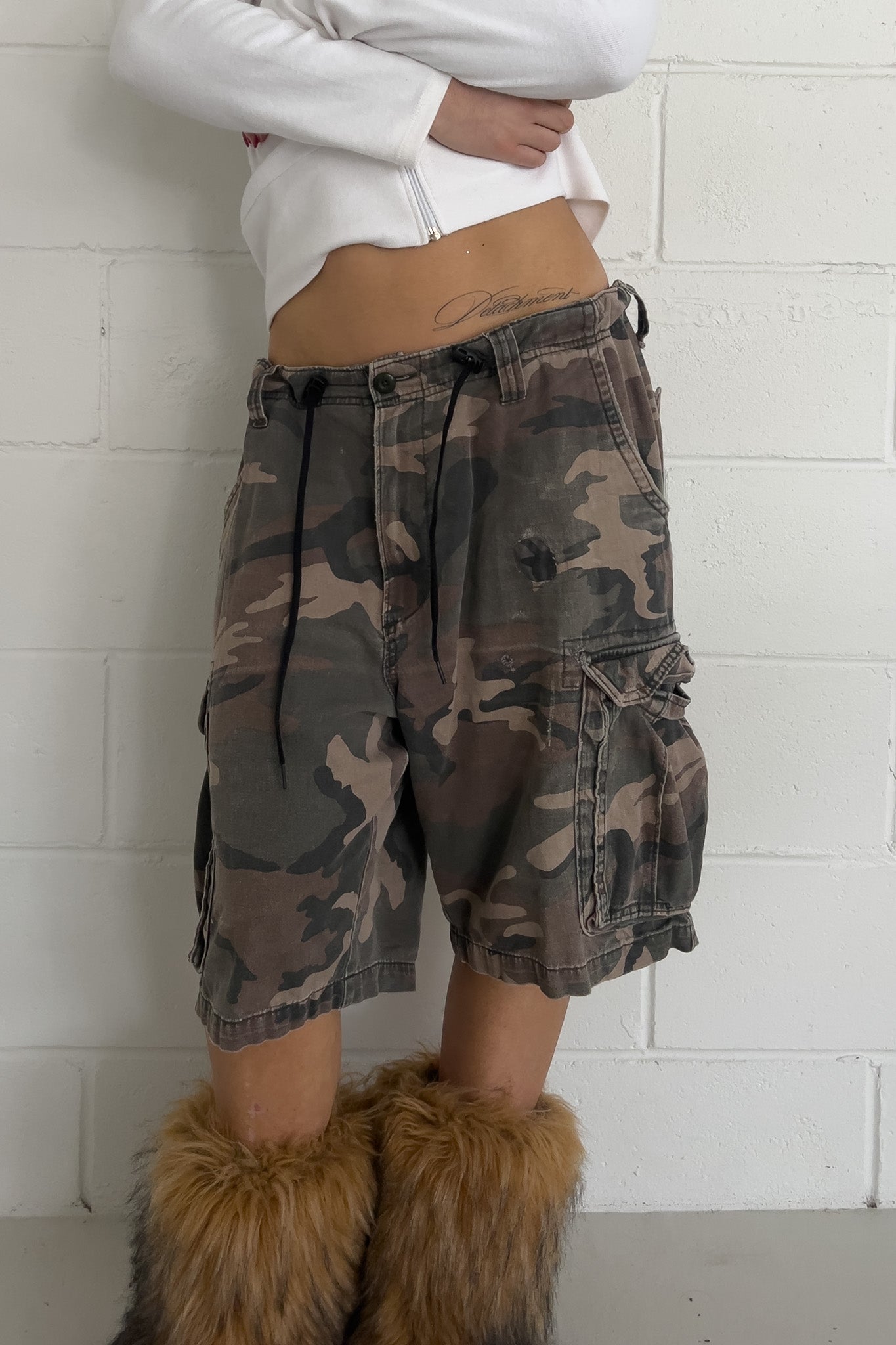 BROKEN-IN brown + green camo shorts ★ One size (Adjustable drawstring)