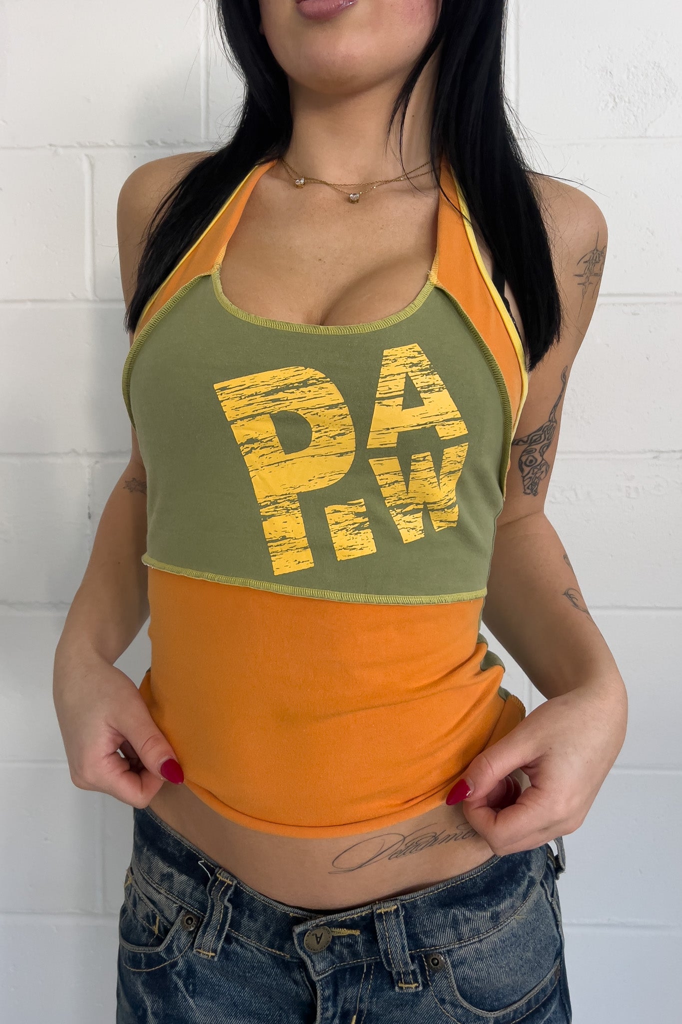 PAW orange + khaki halter top★ Size est small