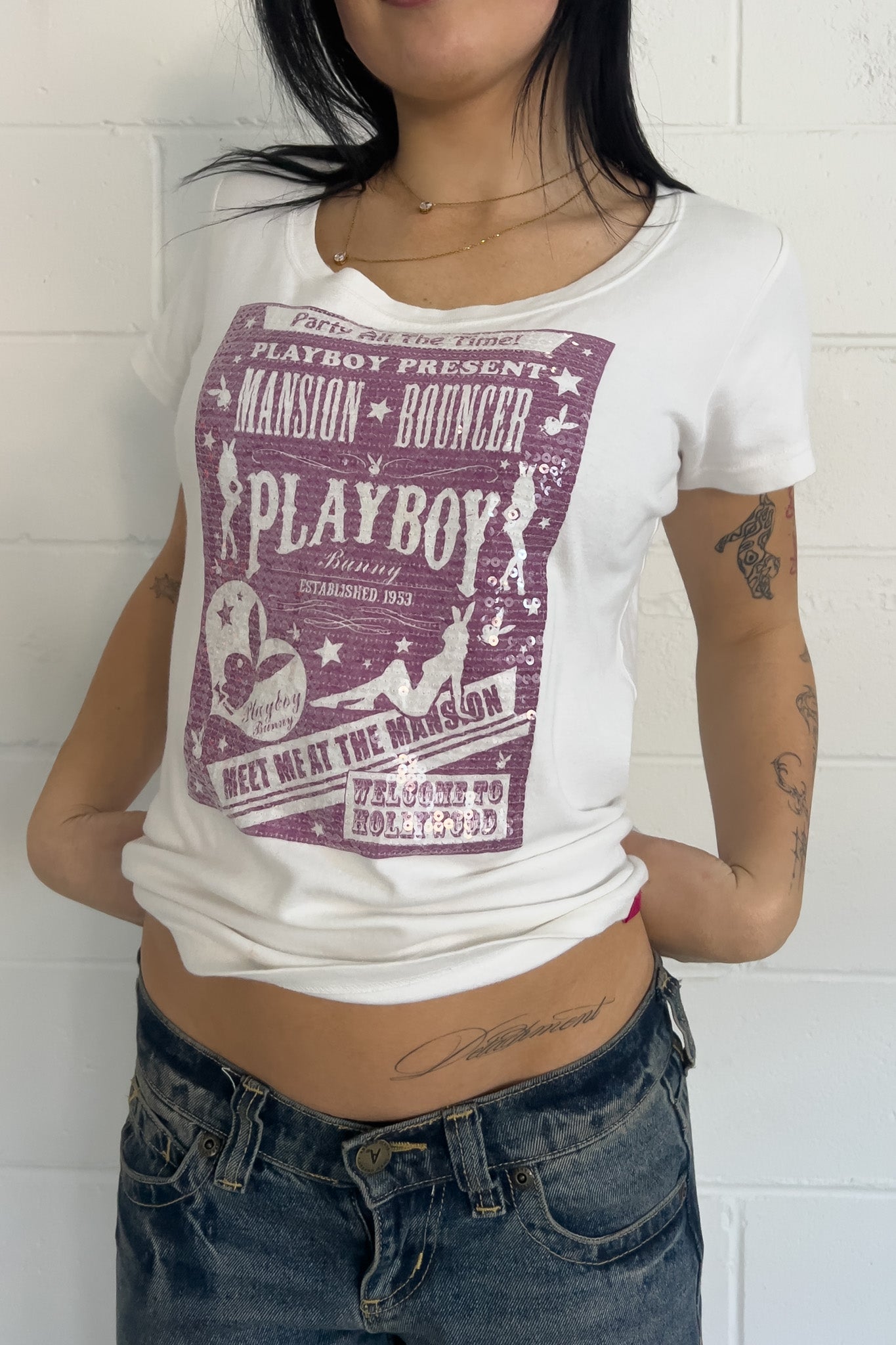 PLAYBOY pink 'PARTY ALL THE TIME' graphic T-Shirt ★ Size large
