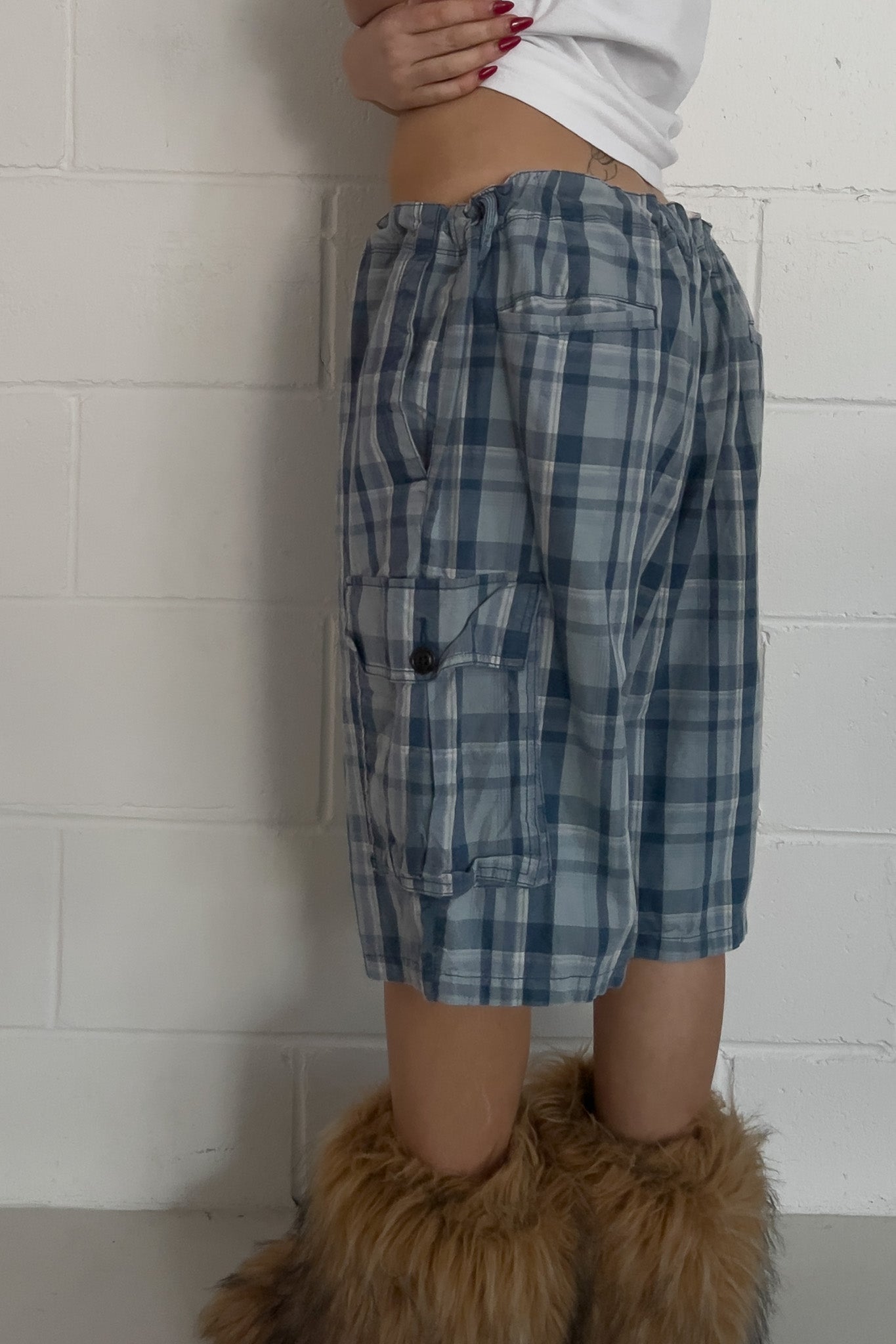 DOCKERS blue plaid shorts ★ One size adjustable waist