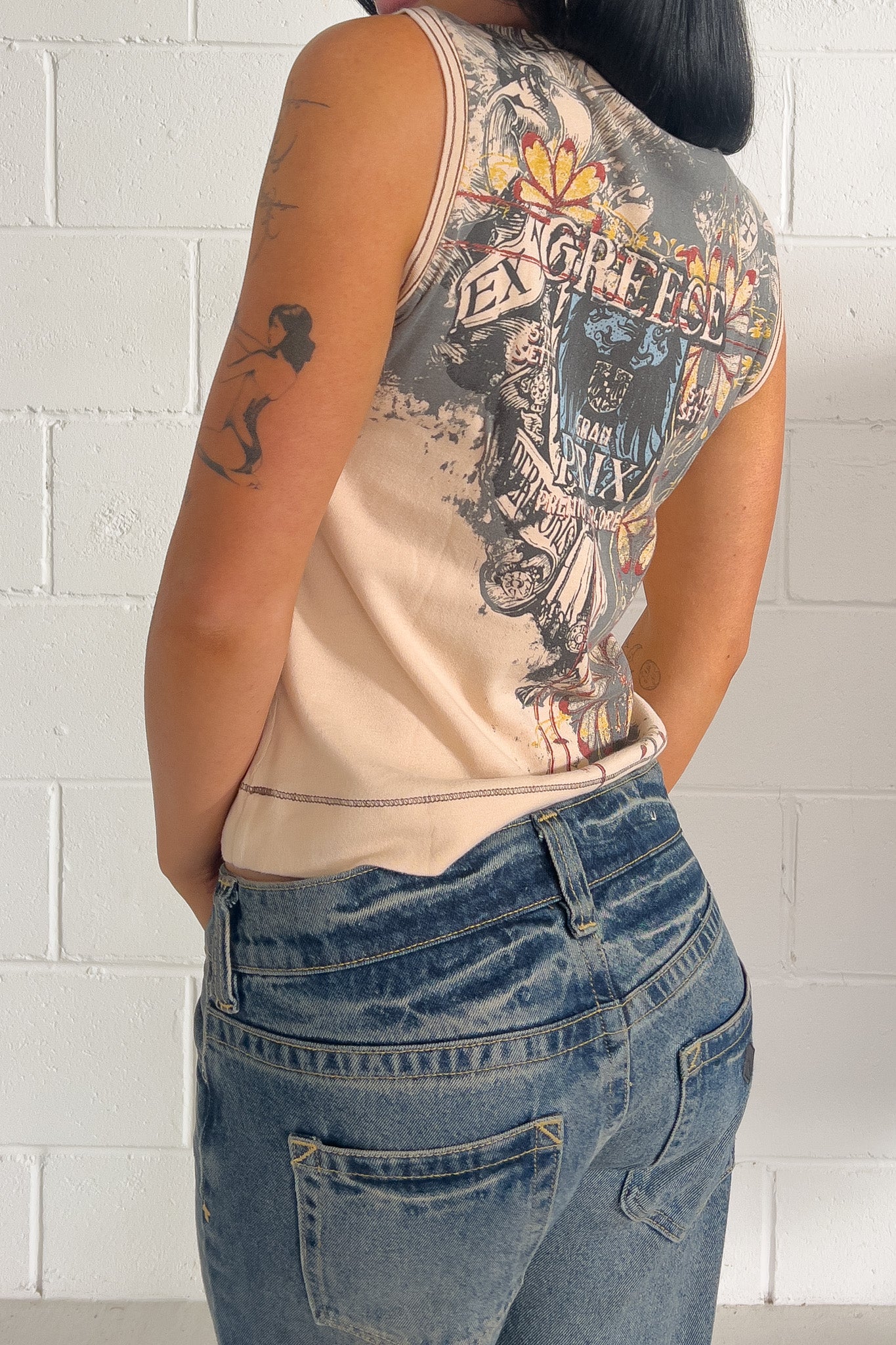 LOLITA cream "pocket" graphic tank  ★ Size labelled large