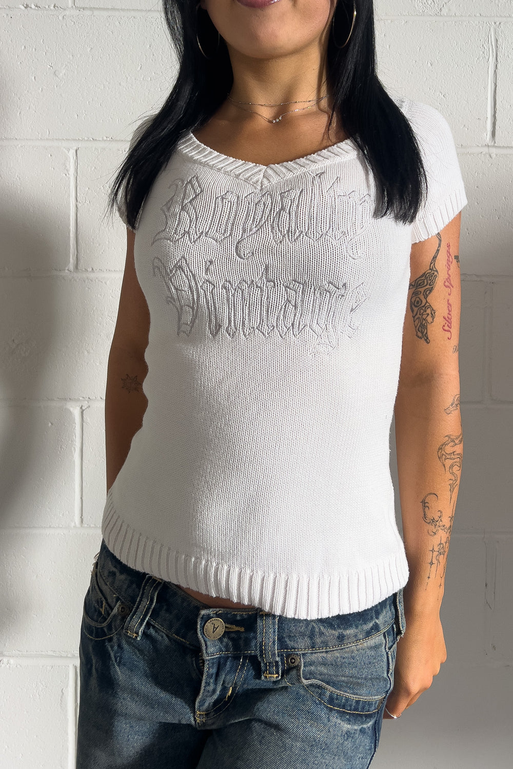 A.G  white knit graphic top  ★ Size est  medium