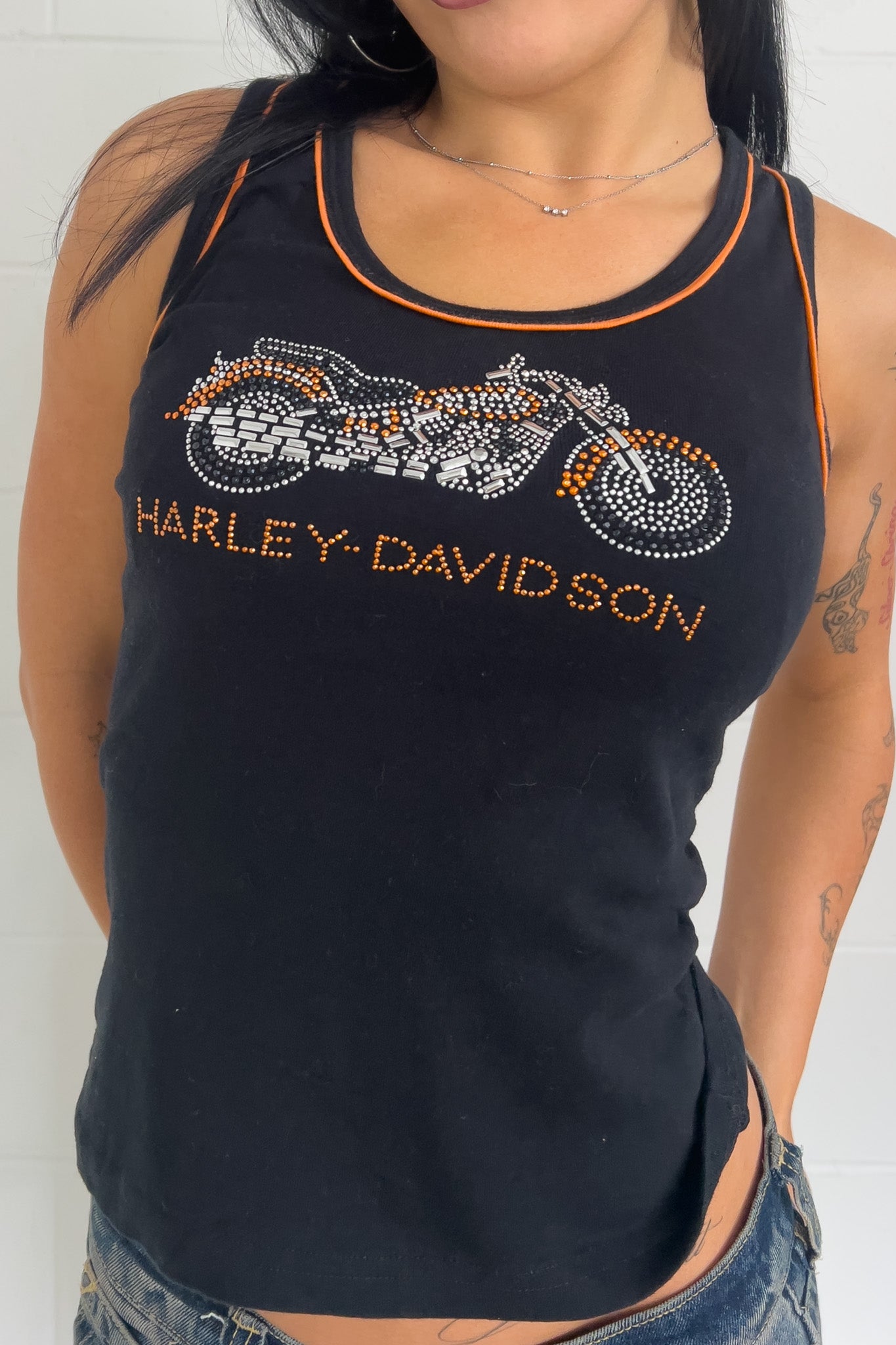 HARLEY DAVIDSON black + orange tank  ★ Size labelled medium