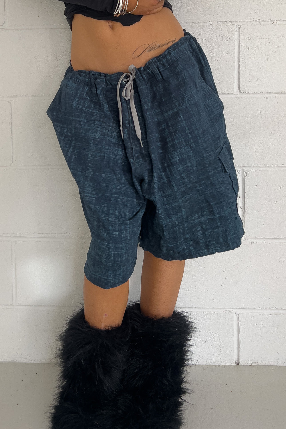 BASIC EDITION blue plaid shorts ★ One size adjustable waist