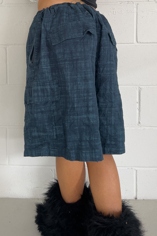 BASIC EDITION blue plaid shorts ★ One size adjustable waist