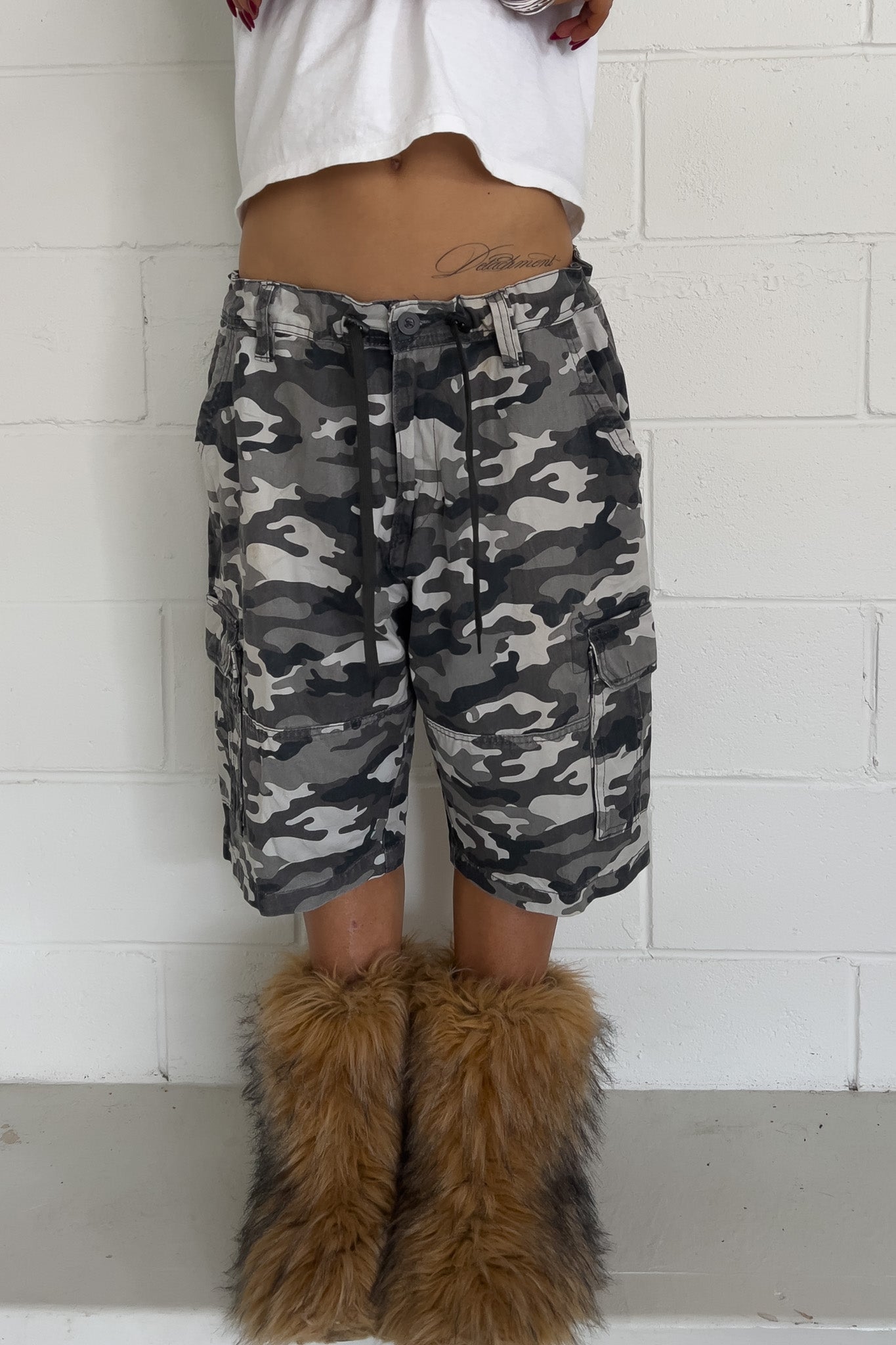 MOUNTAIN RIDGE black + white camo shorts ★ One size (Adjustable drawstring)