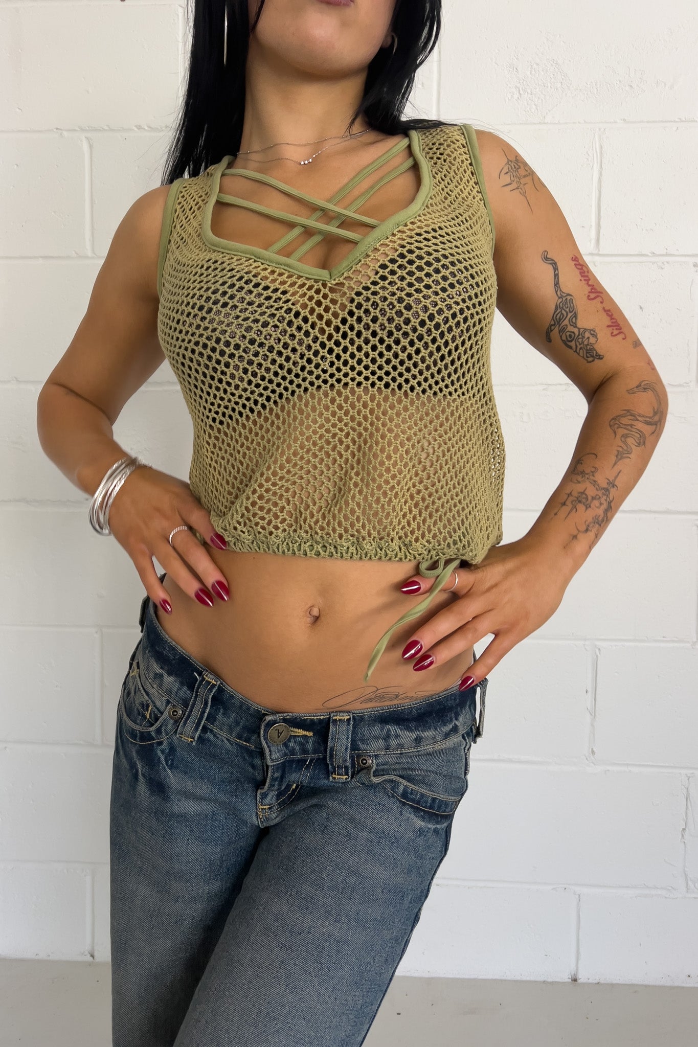Green crotchet tank ★ Size est small