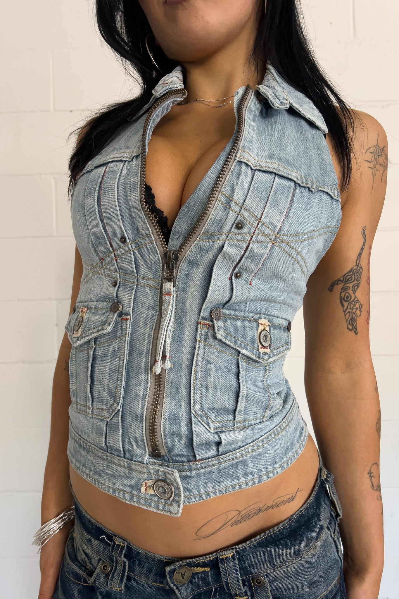 DENIM light-blue reworked vest ★ Size est small