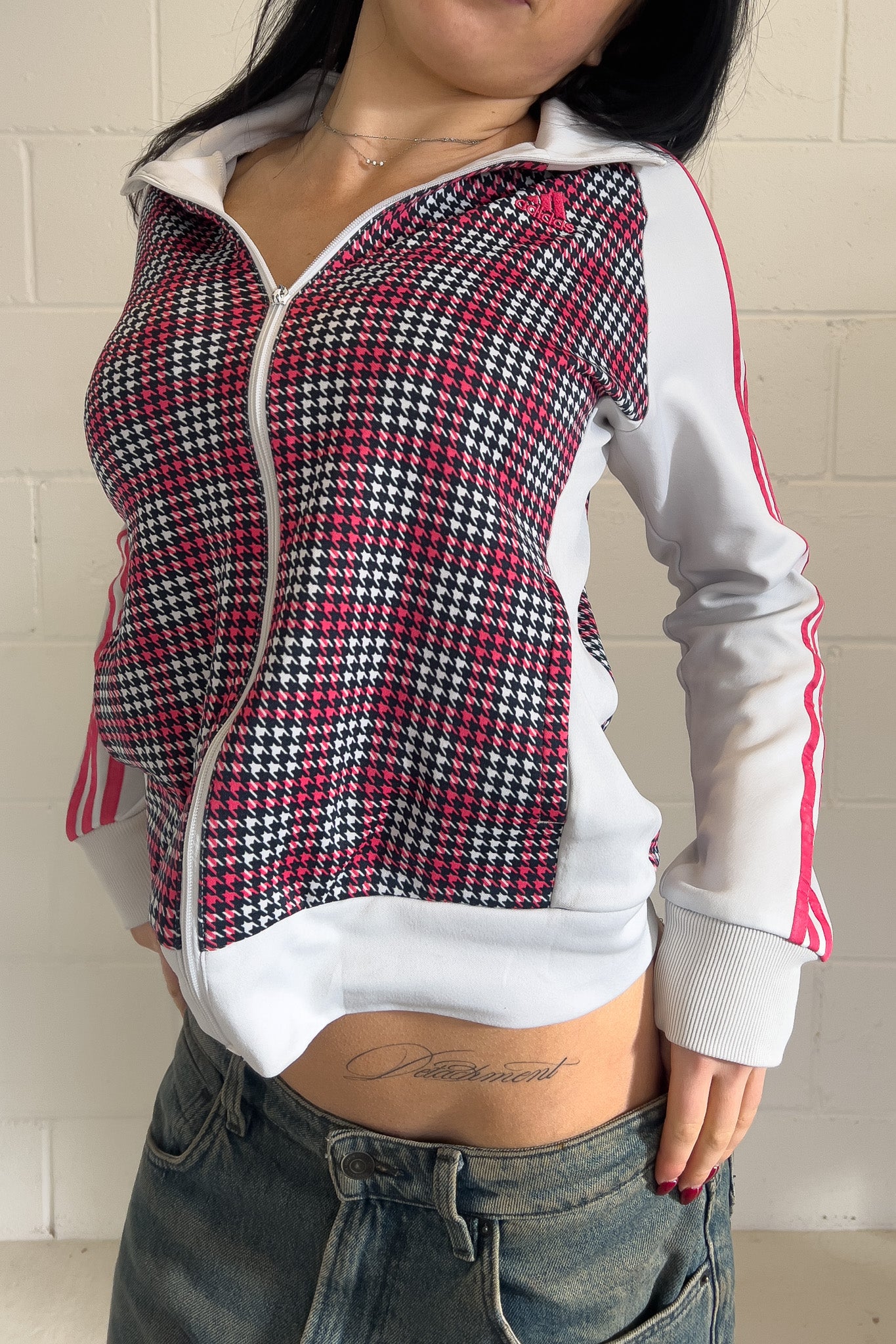 ADIDAS pink plaid  track jacket ★ Size labelled XS