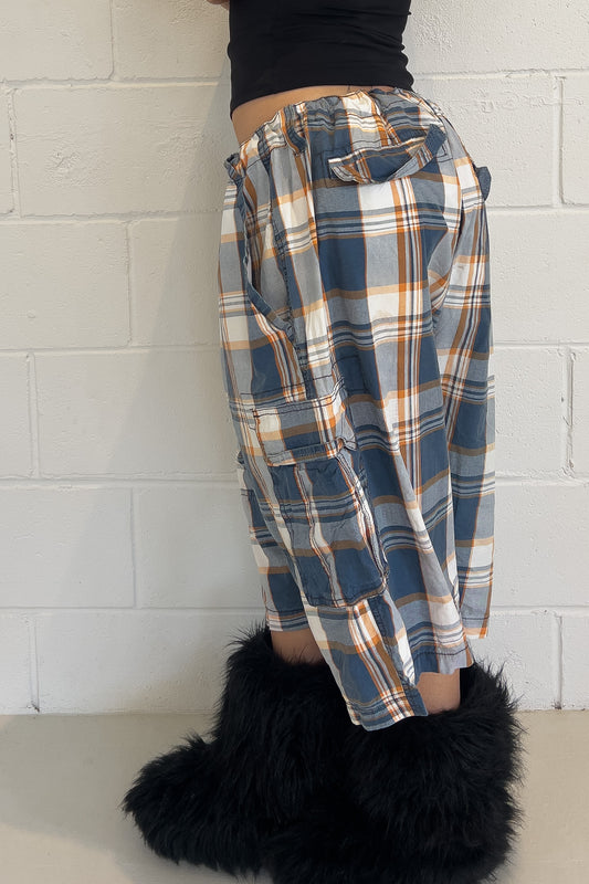 BLACK ICE orange + blue plaid short ★ One size adjustable waist