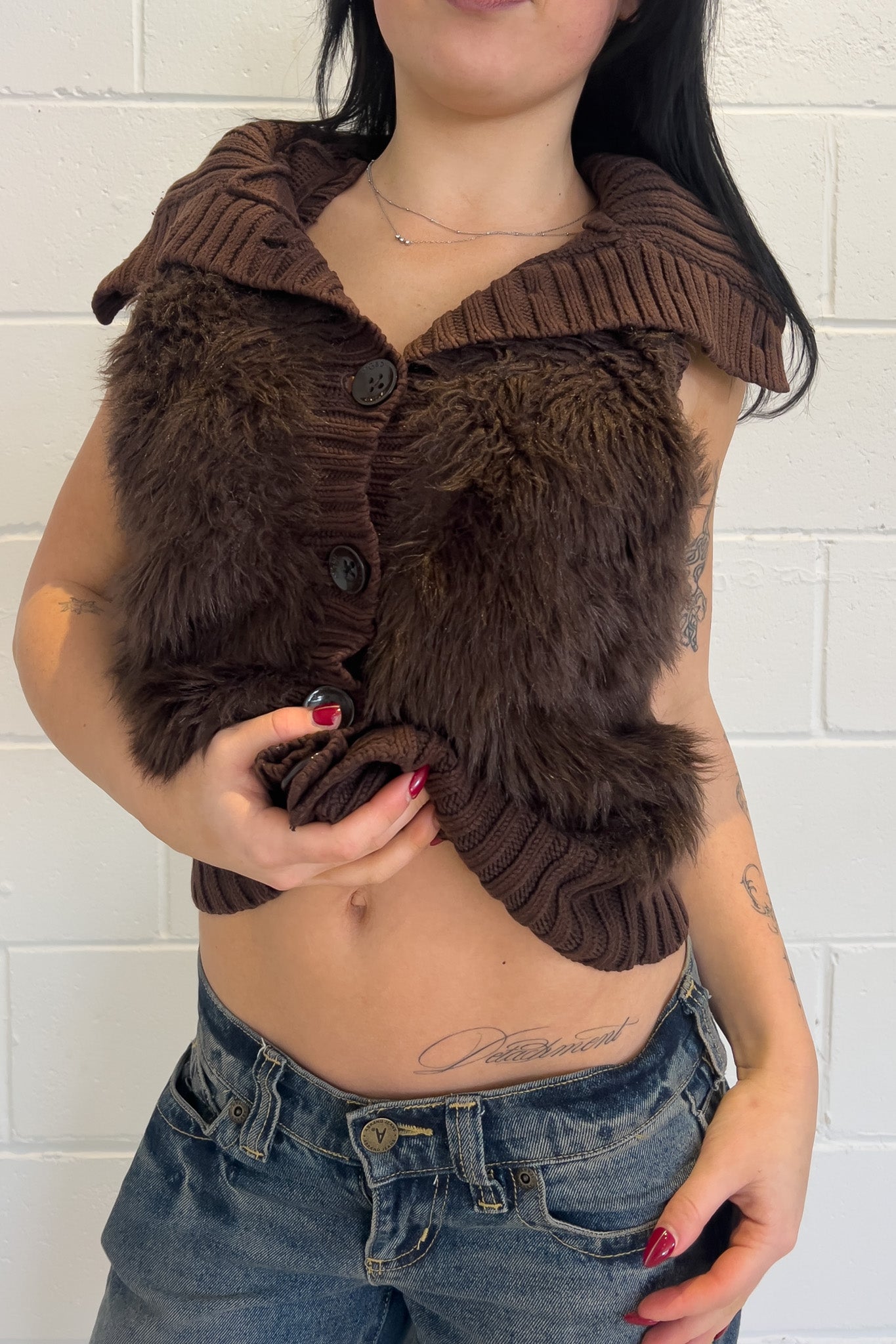 GAP brown fur vest  ★ Size labelled medium