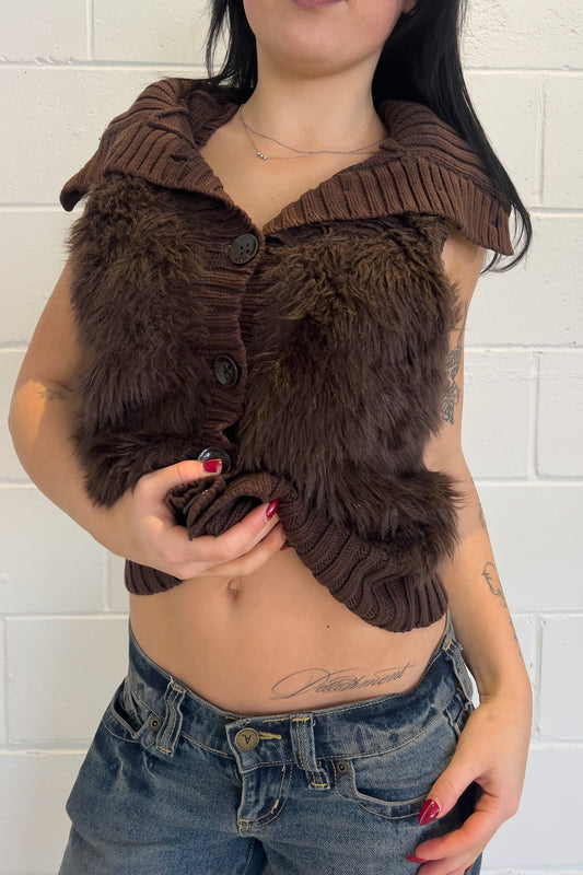 GAP brown fur vest  ★ Size labelled medium
