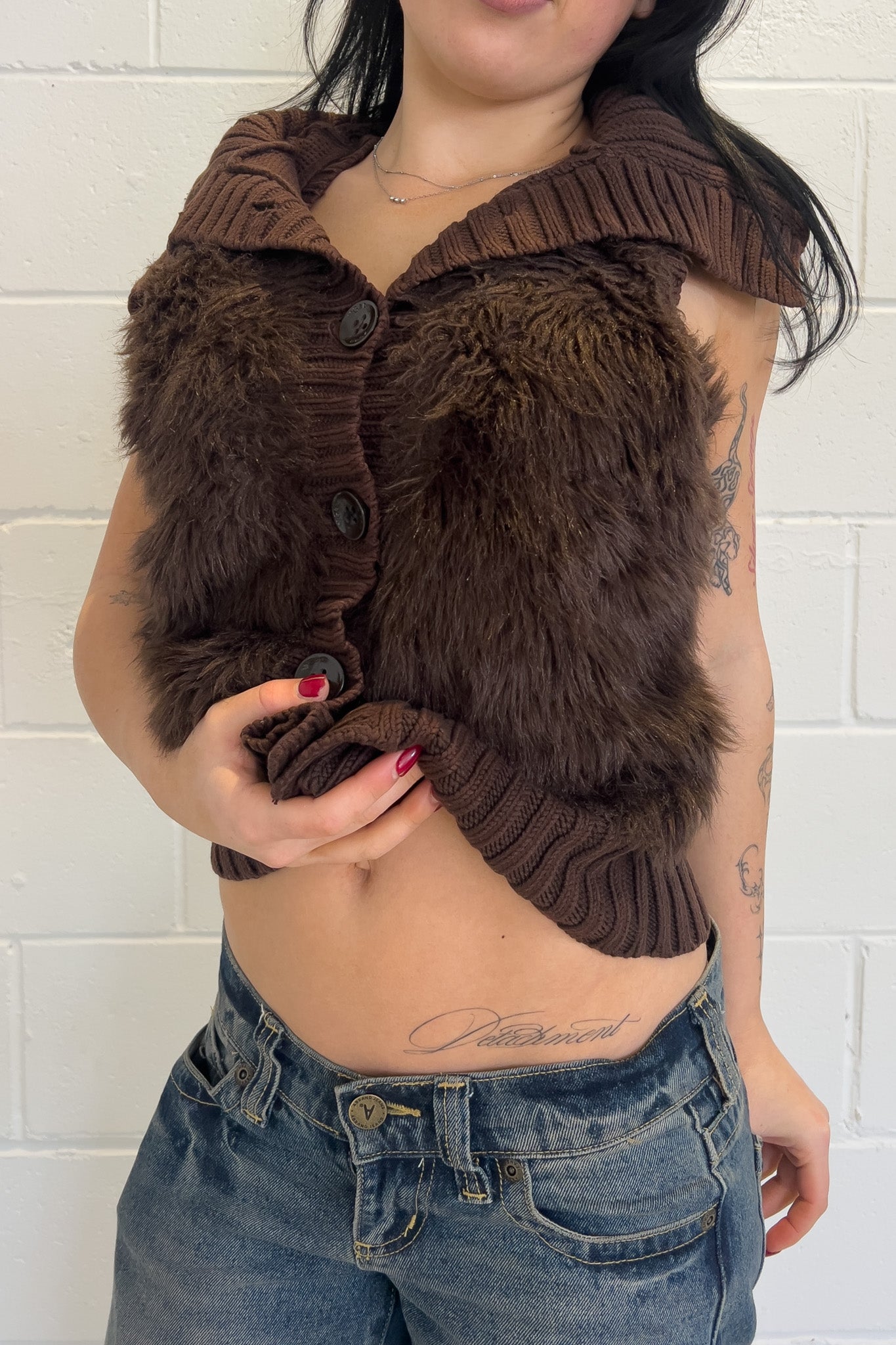 GAP brown fur vest  ★ Size labelled medium