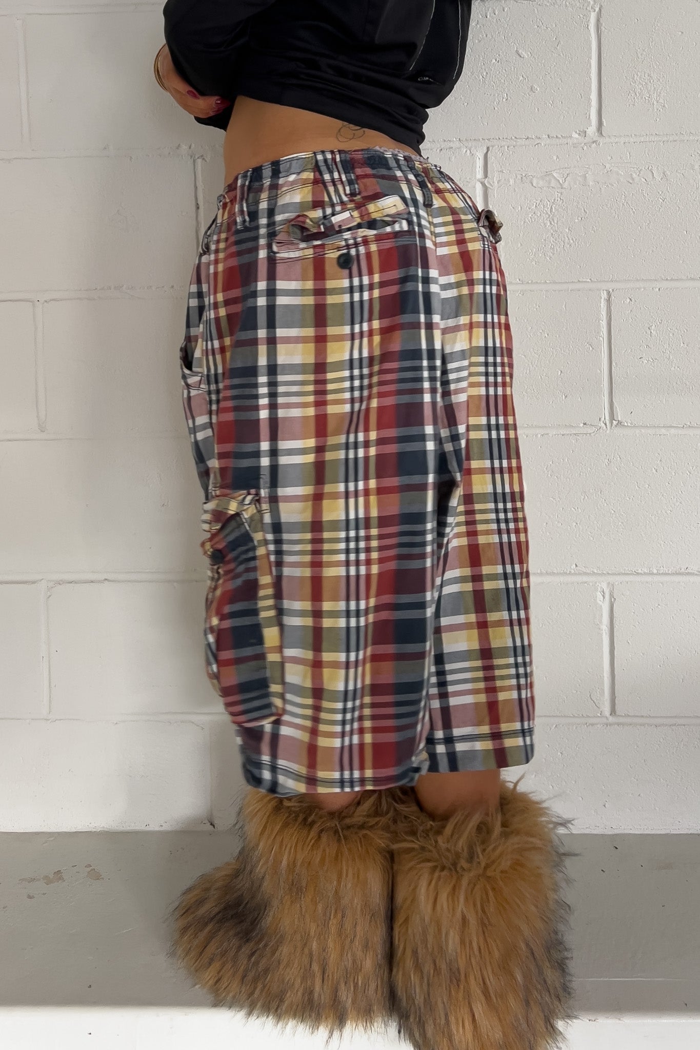 FOUNDRY red + blue + yellow plaid short ★ One size adjustable waist