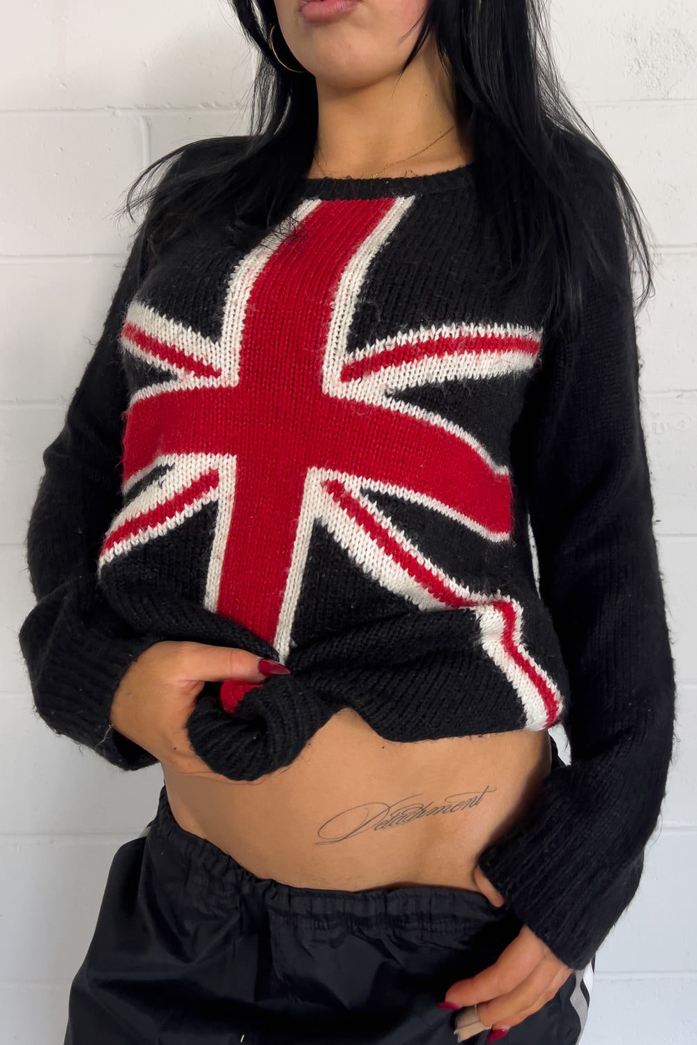 COLZA black "union jack" knit ★ Size labelled large