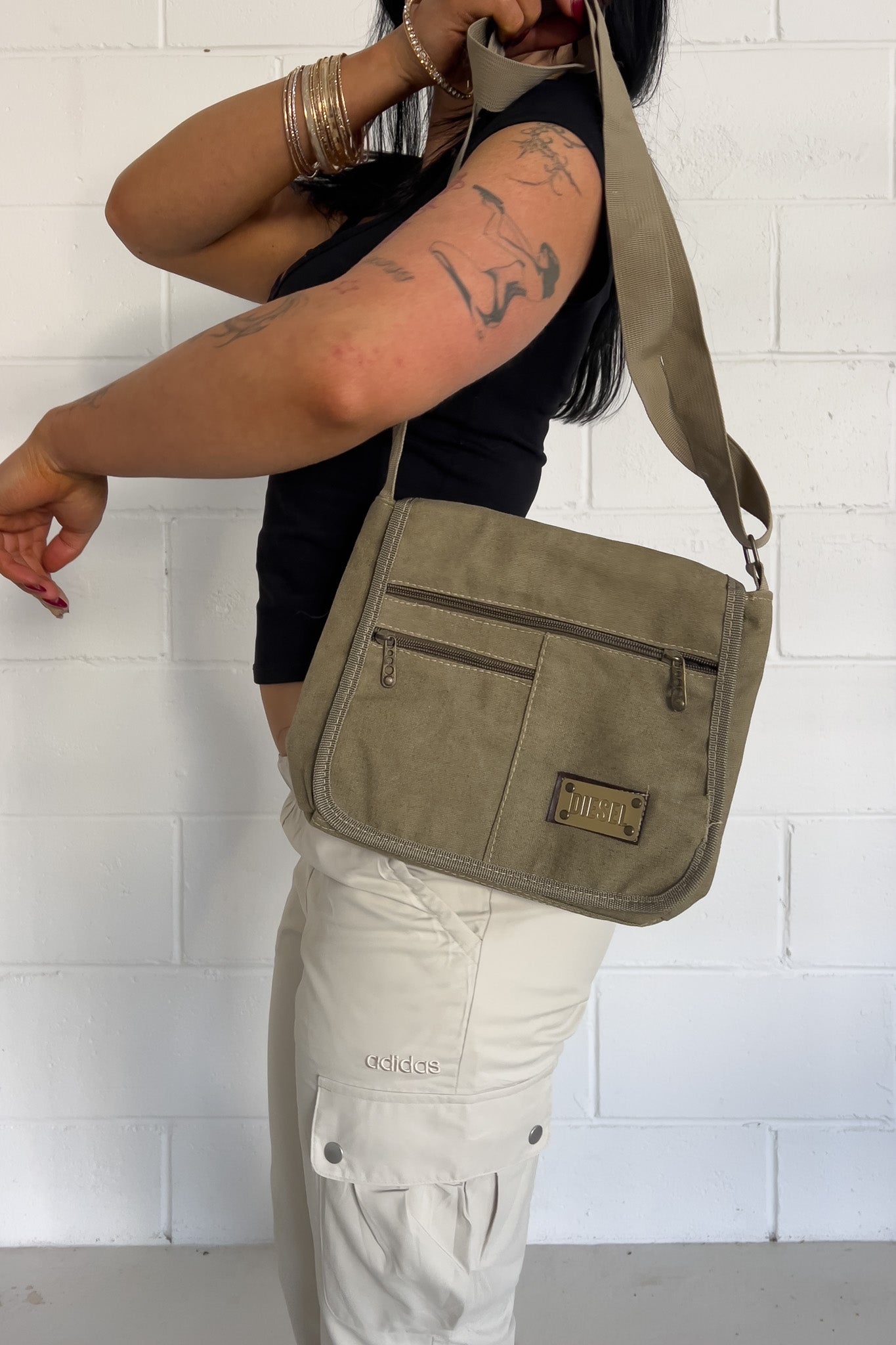 DIESEL khaki satchel bag ★