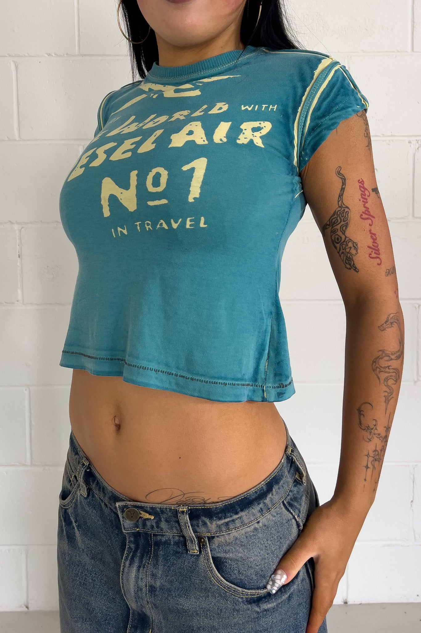DIESEL green graphic baby tee ★ Size est Xsmall