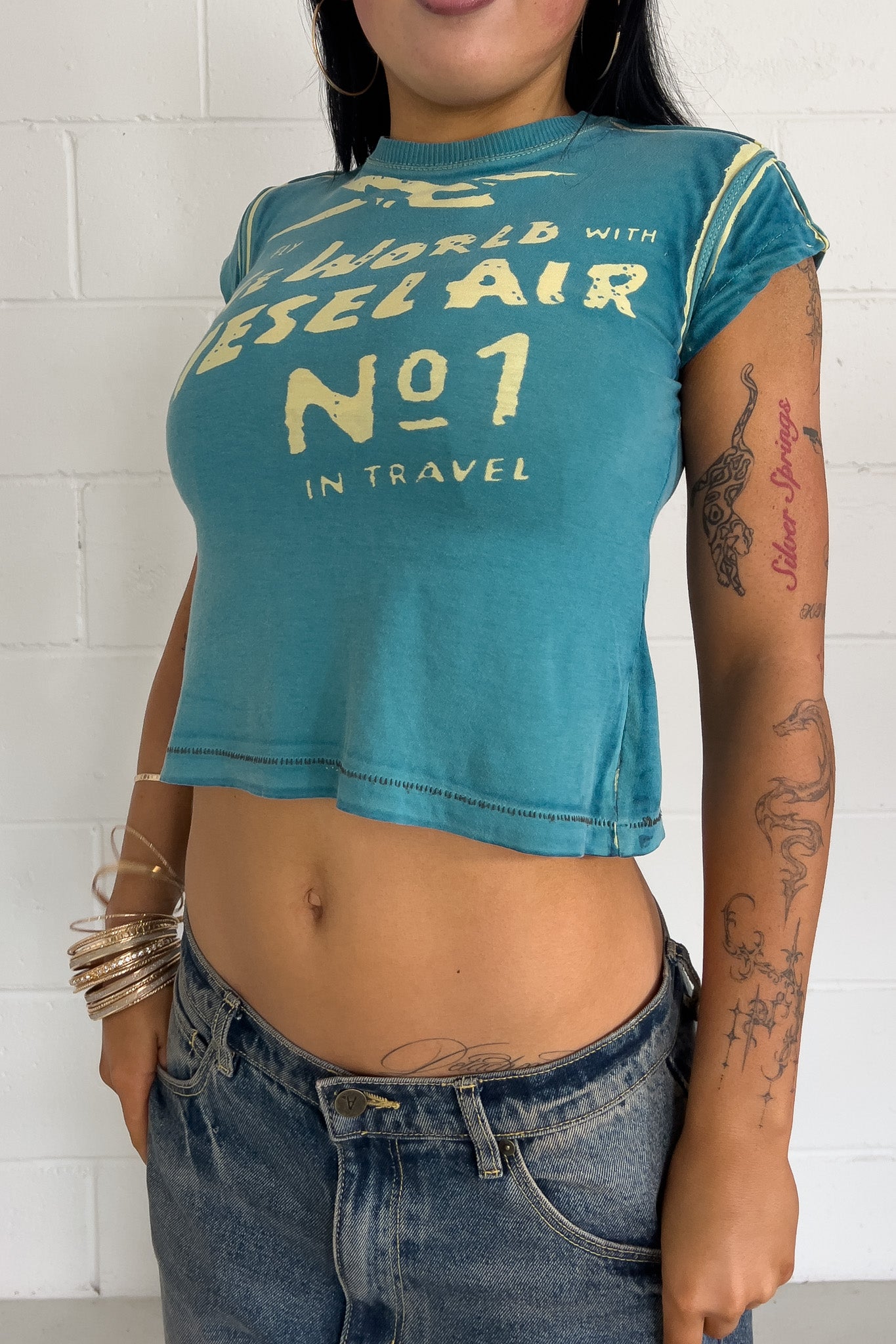 DIESEL green graphic baby tee ★ Size est Xsmall