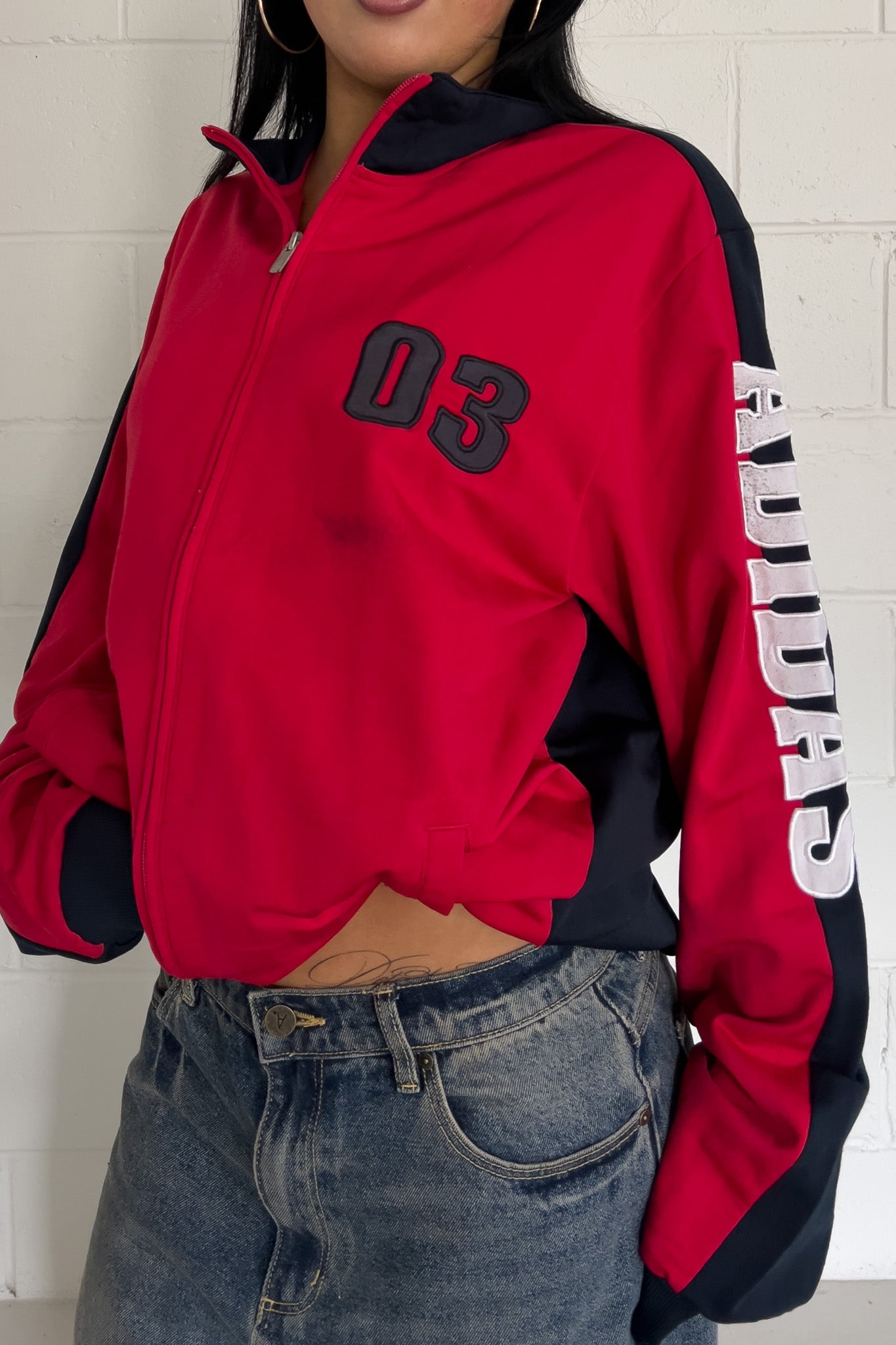 ADIDAS red + navy track jacket ★ Size labelled large