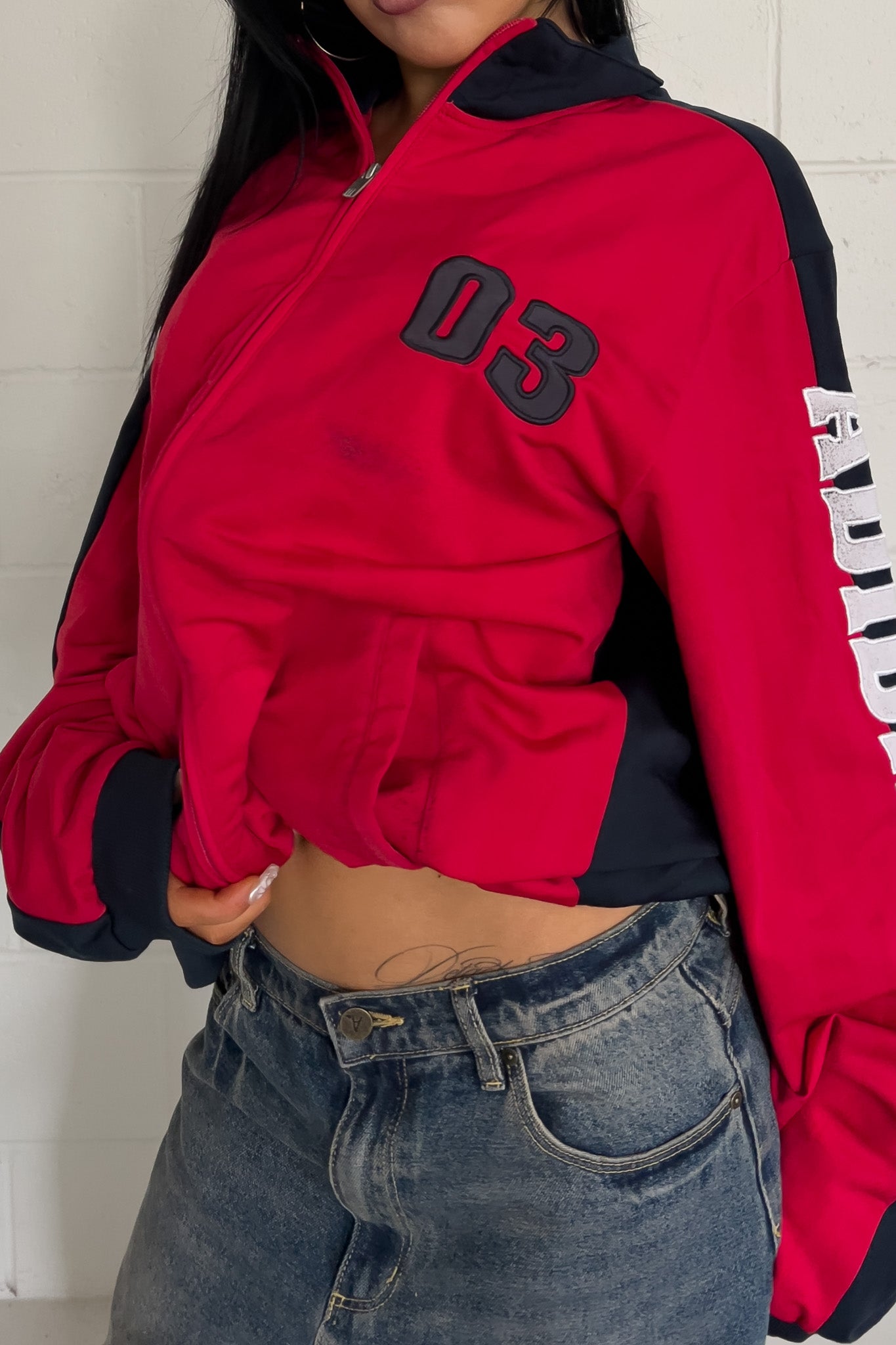 ADIDAS red + navy track jacket ★ Size labelled large