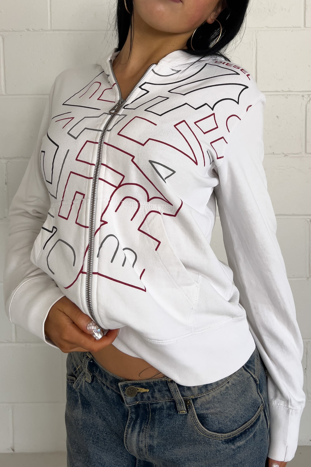 DIESEL white + red graphic jumper ★ Size labelled large