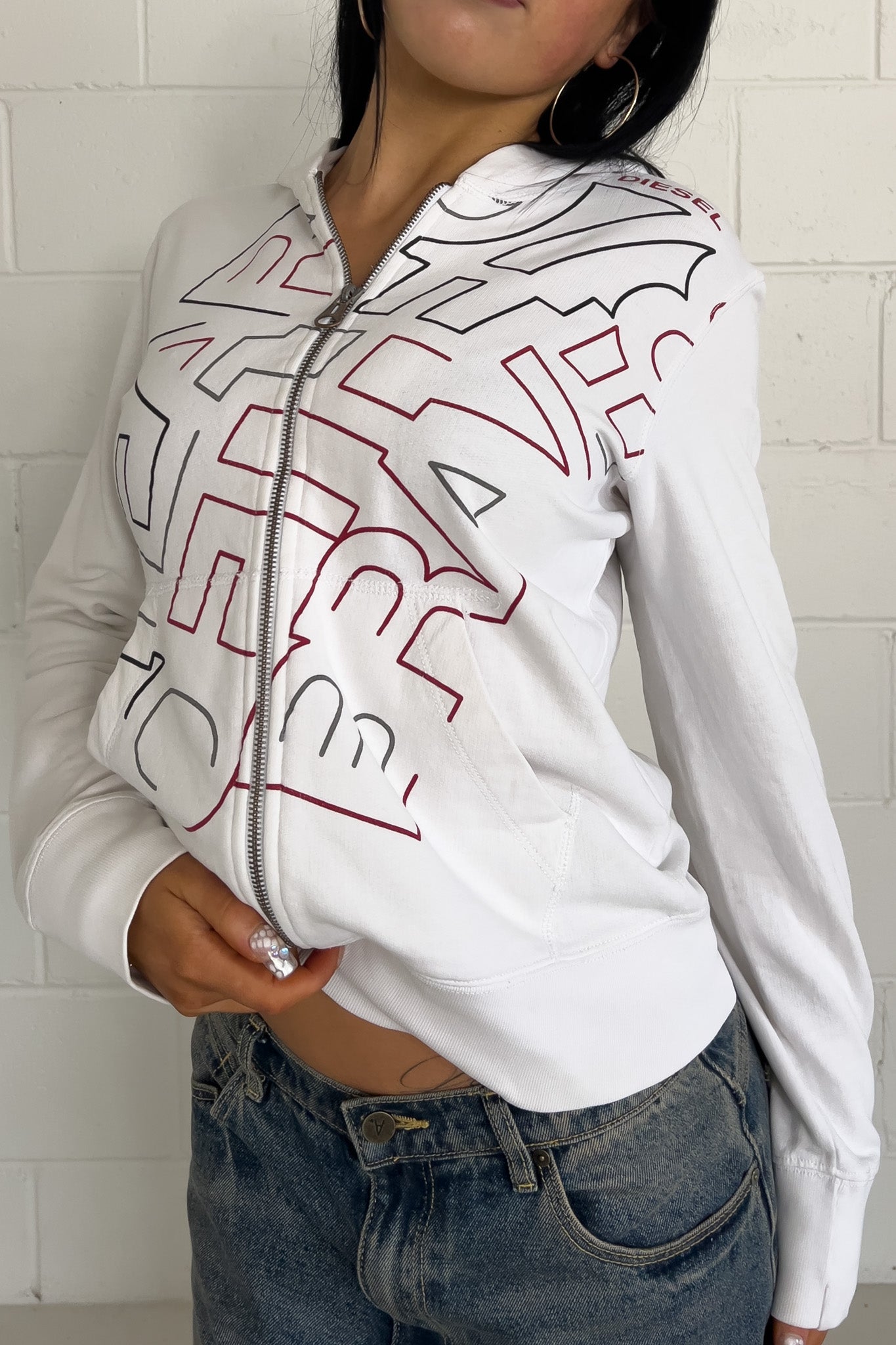 DIESEL white + red graphic jumper ★ Size labelled large