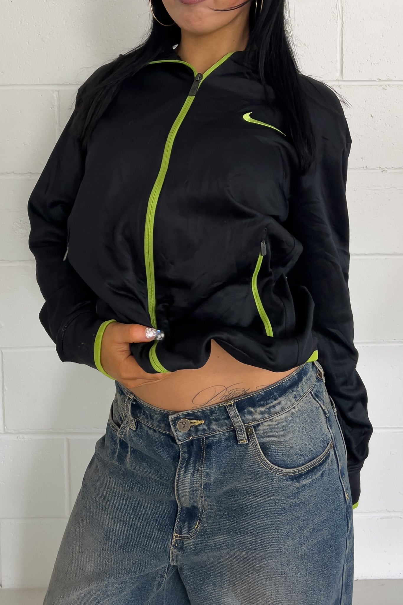NIKE black + green track jacket ★ Size labelled medium