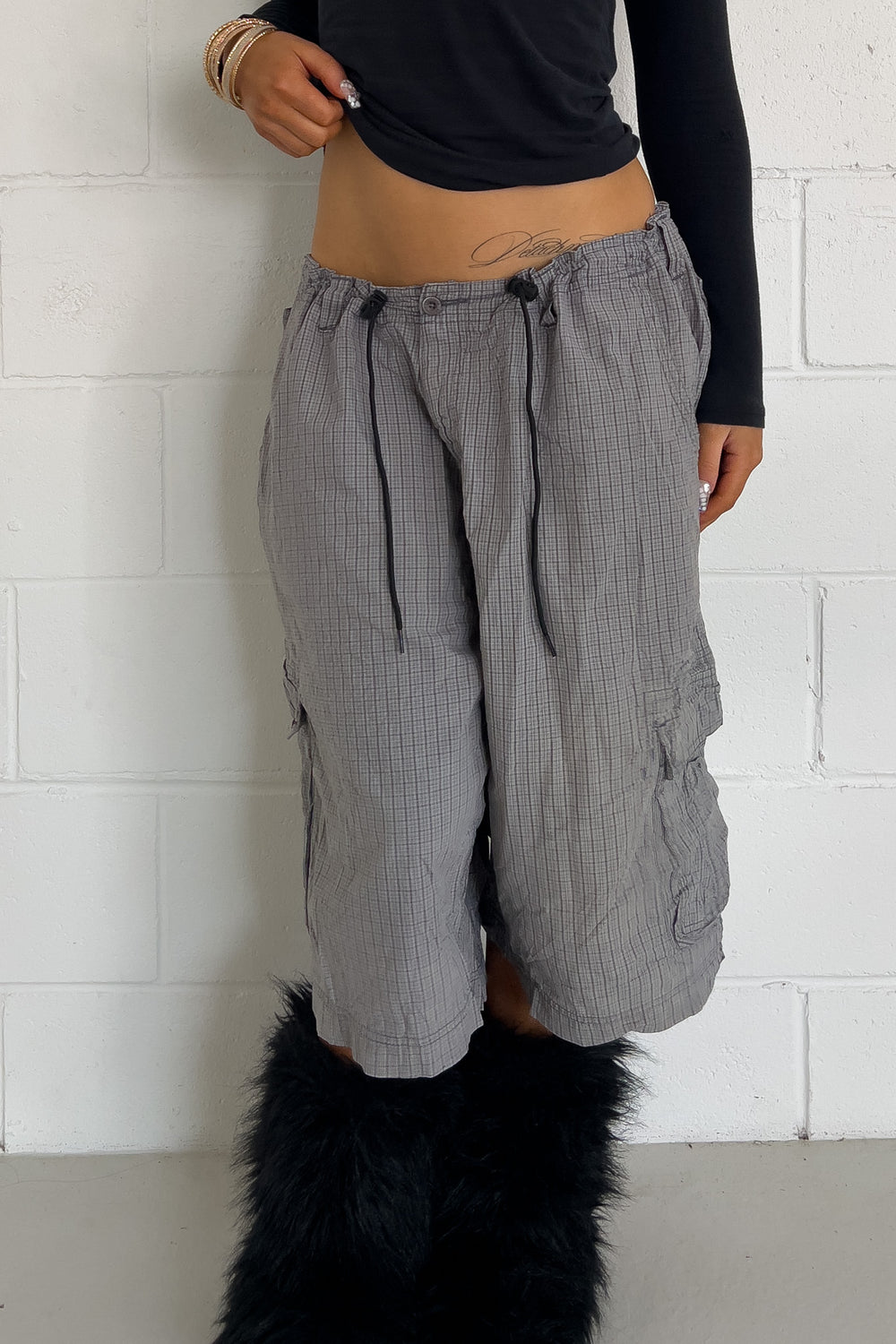 Grey plaid short ★ One size adjustable waist