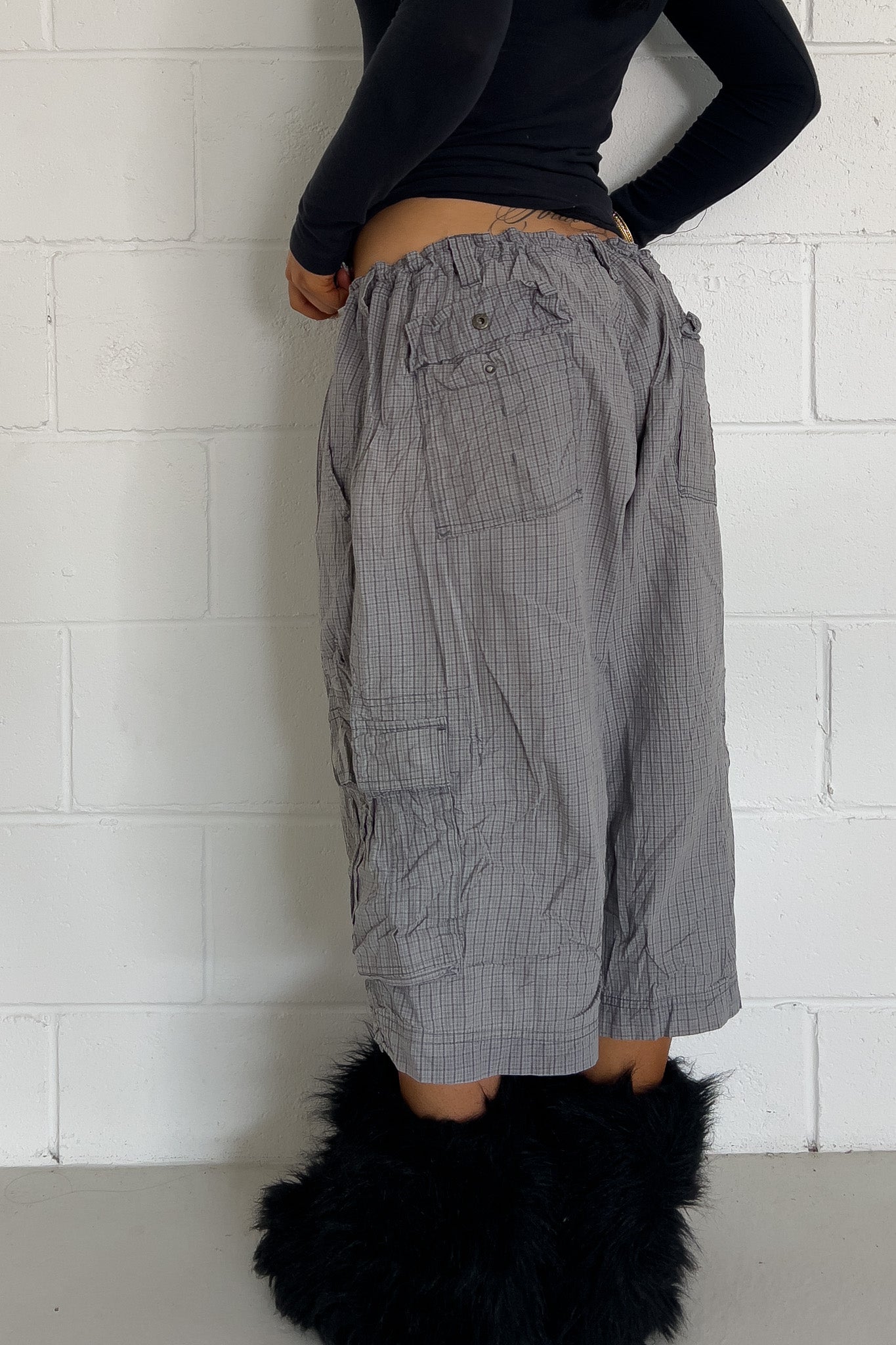 Grey plaid short ★ One size adjustable waist