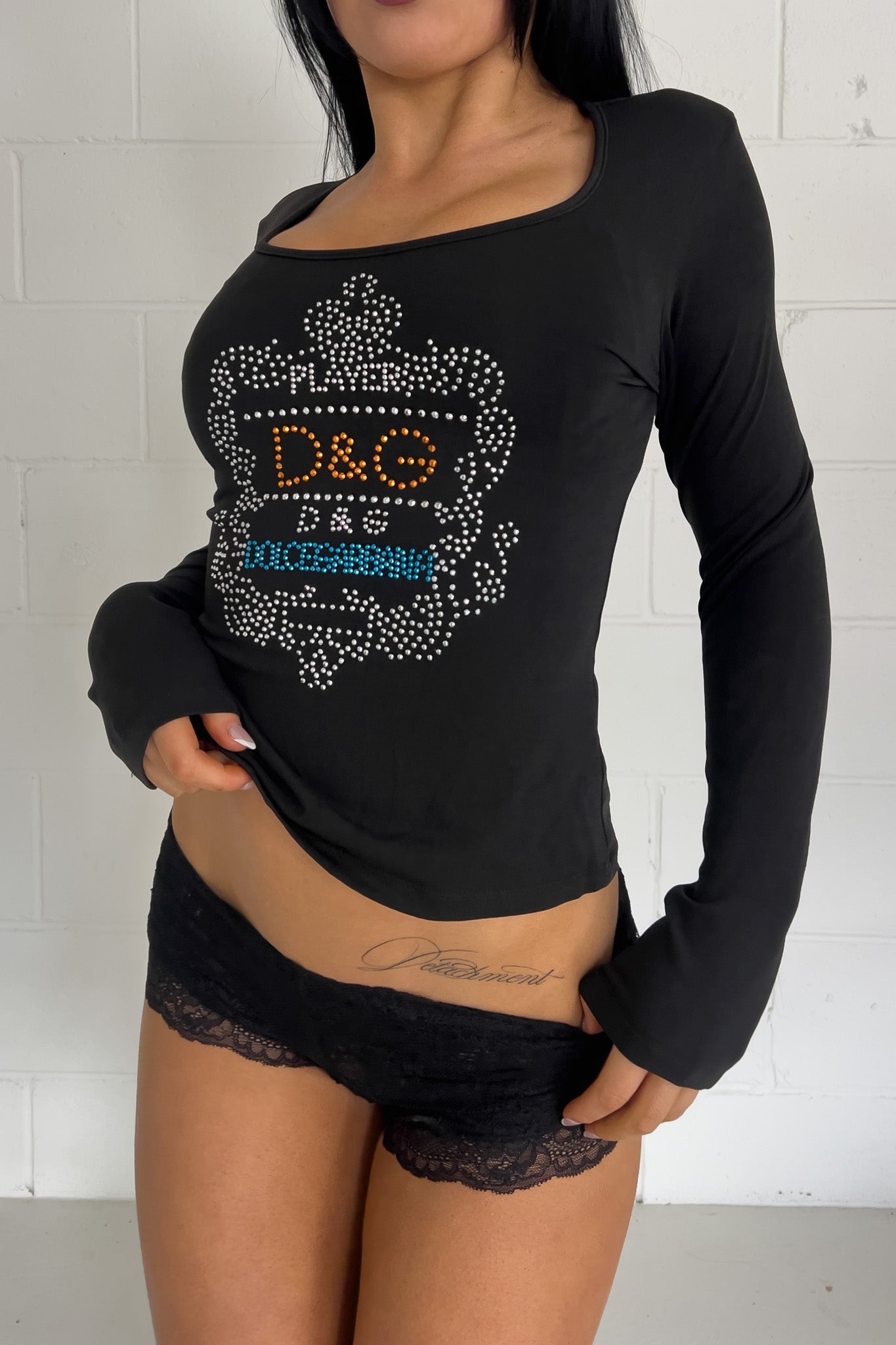 DOLCE & GABANNA black graphic long sleeve top ★ Size labelled small
