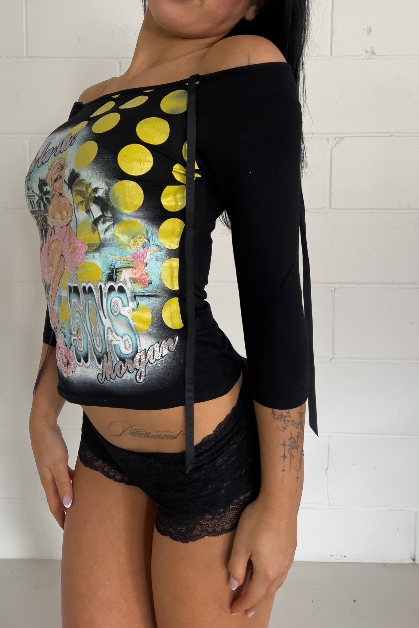 MORGAN DE TOI black graphic long sleeve top ★ Size est small