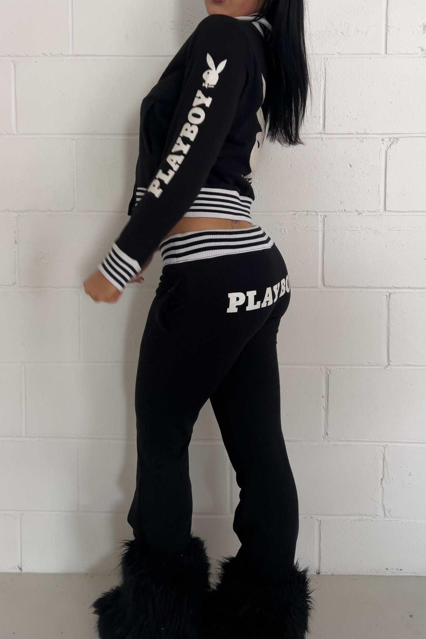 PLAYBOY black + white track jacket set ★ Size Est small