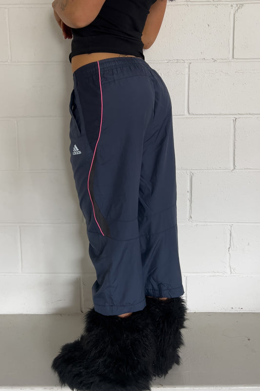 ADIDAS navy + pink stripe track capris ★ Size labelled 12