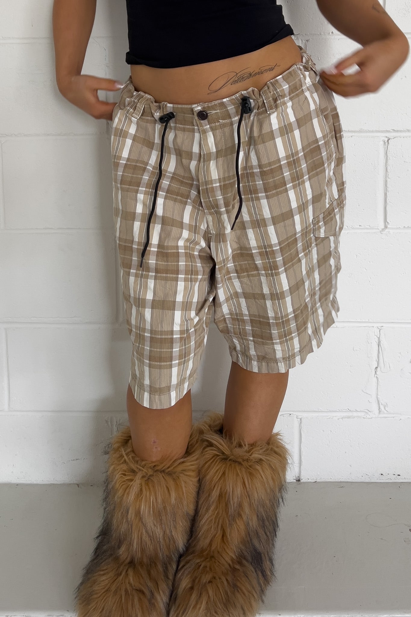 DOCKERS beige plaid short ★ One size adjustable waist
