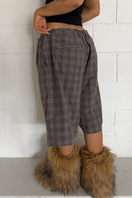 ASHWORTH brown/grey plaid short ★ One size adjustable waist