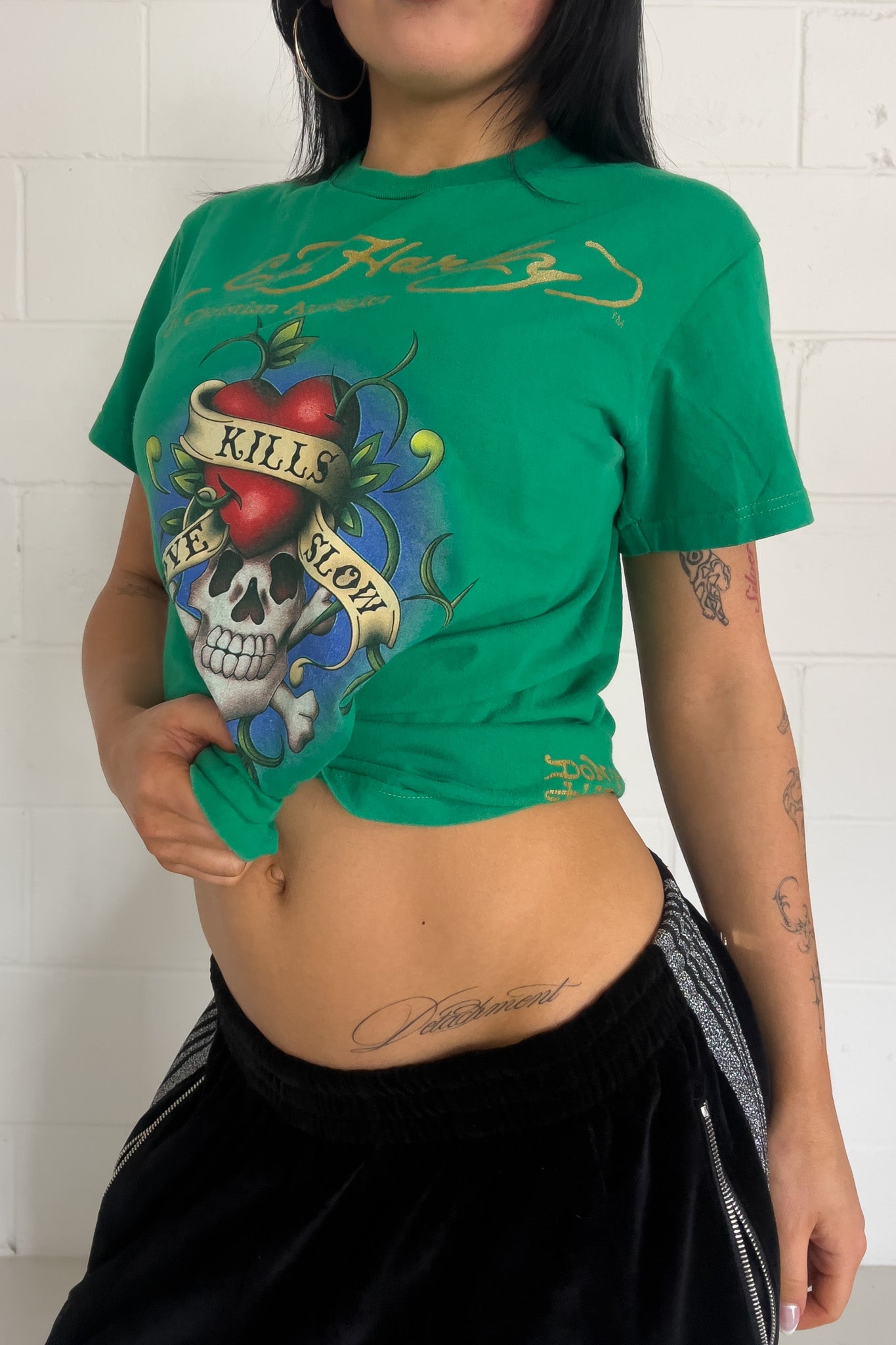 ED HARDY green graphic tee ★ Size est small