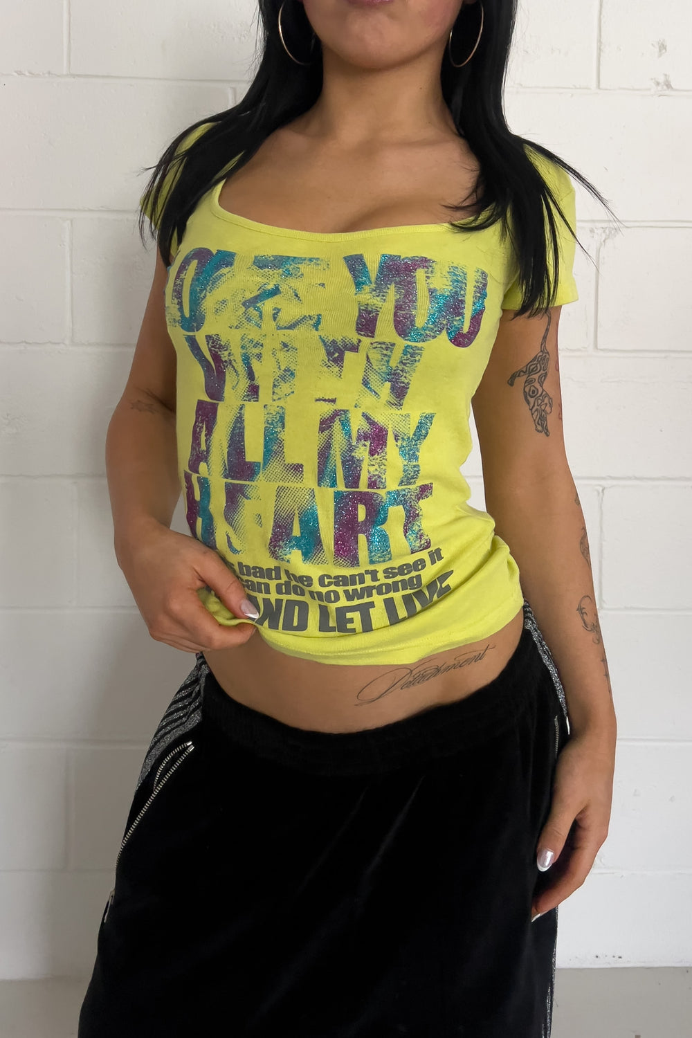 HONEY DROP neon green graphic top ★ Size est small