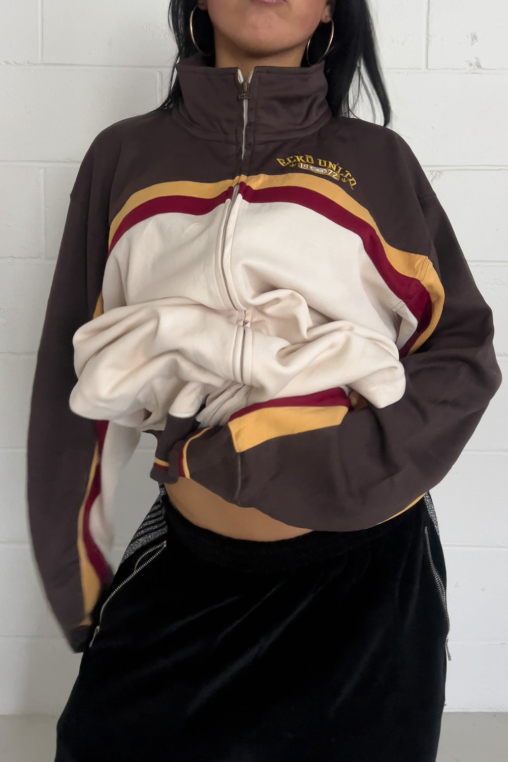 ECKO UNLTD cream + brown track jacket ★ Size labelled large