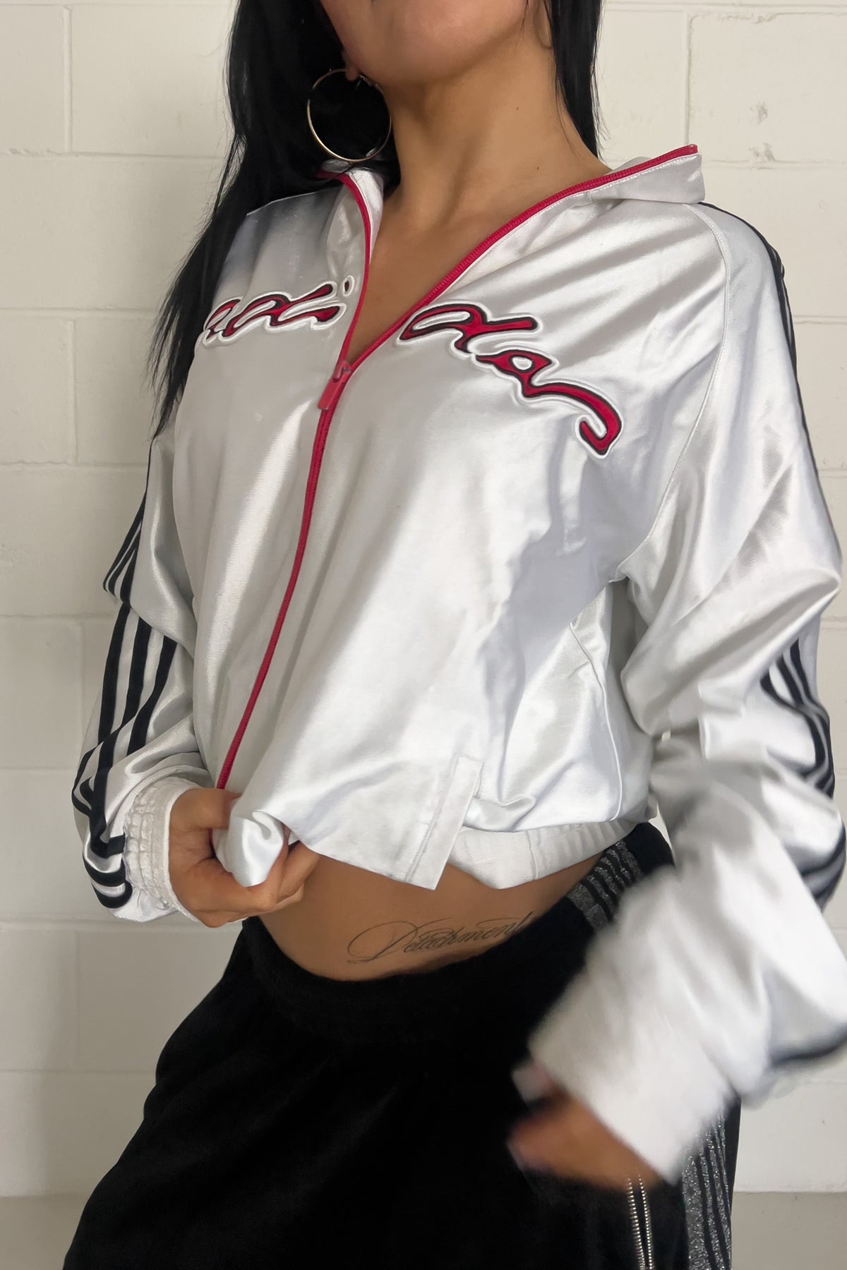ADIDAS silver + red track jacket ★ Size labelled medium