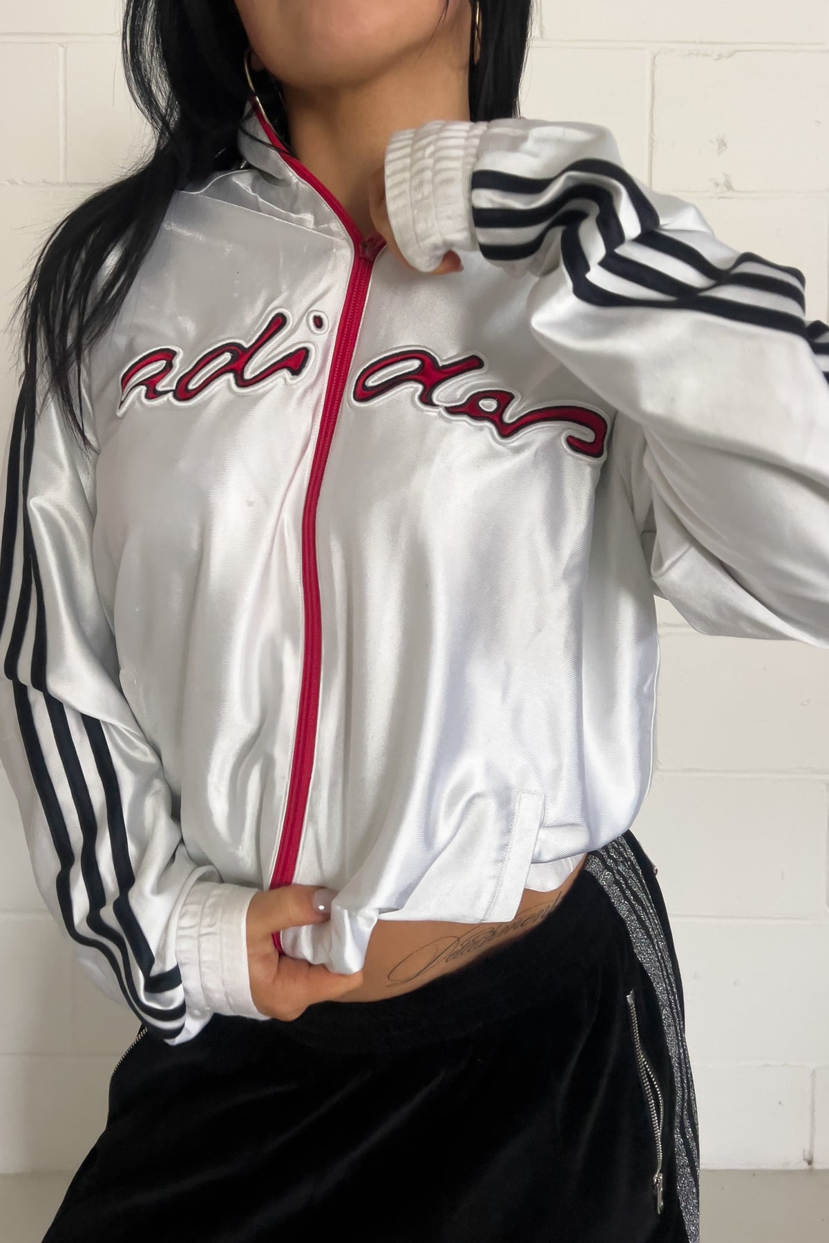 ADIDAS silver + red track jacket ★ Size labelled medium