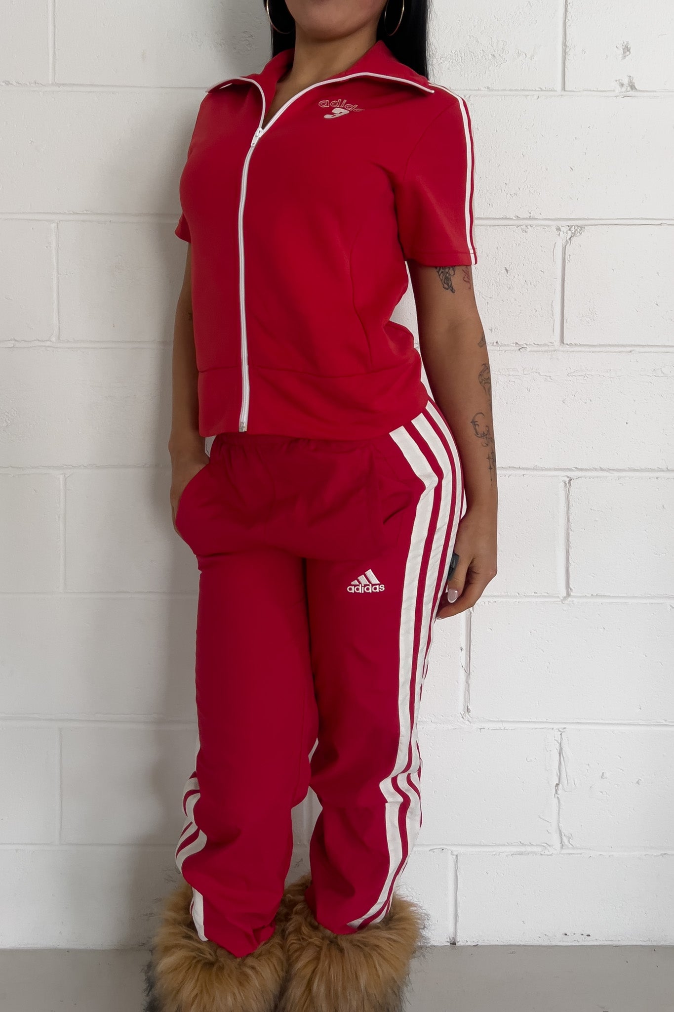 ADIDAS red track top ★ Size est small/medium