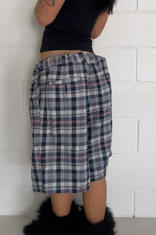 HARBOR BAY blue + red plaid short ★ One size adjustable waist