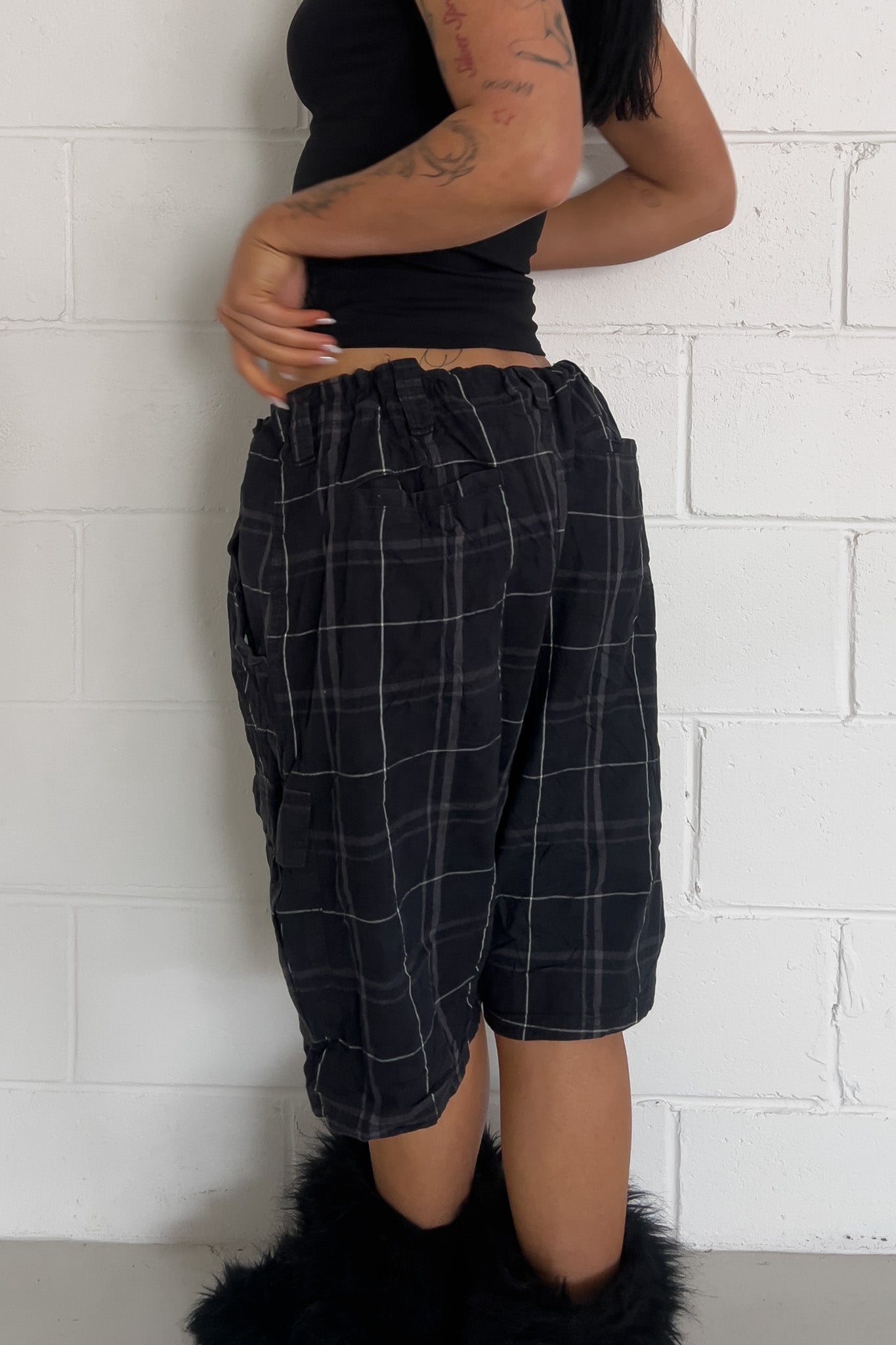 WRANGLER black plaid short ★ One size adjustable waist