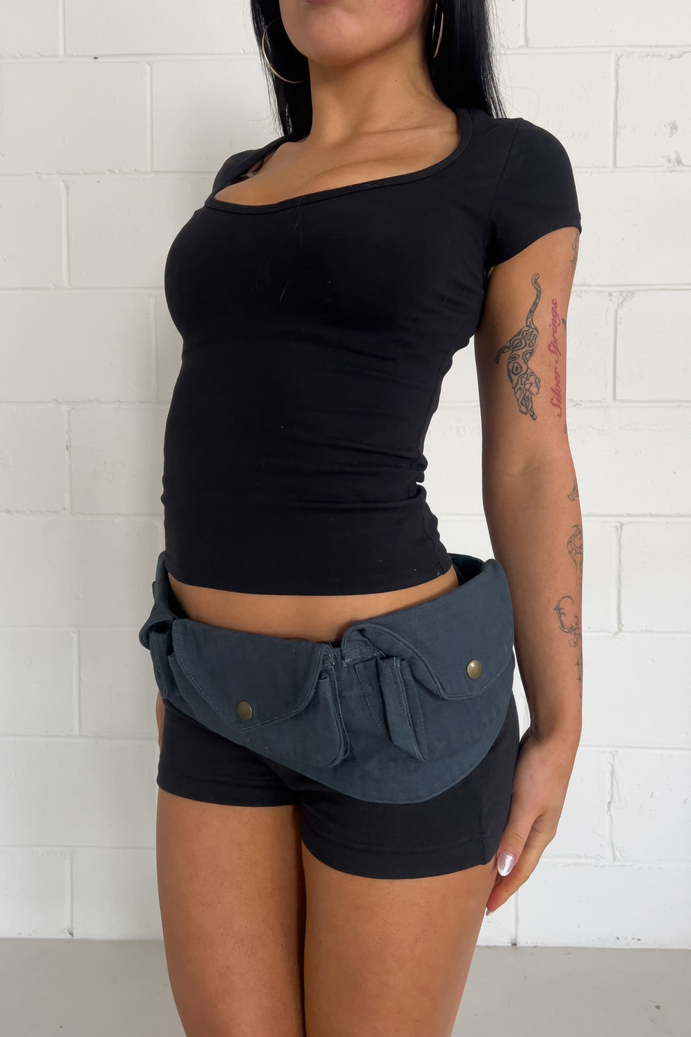 Navy pocket belt bag ★