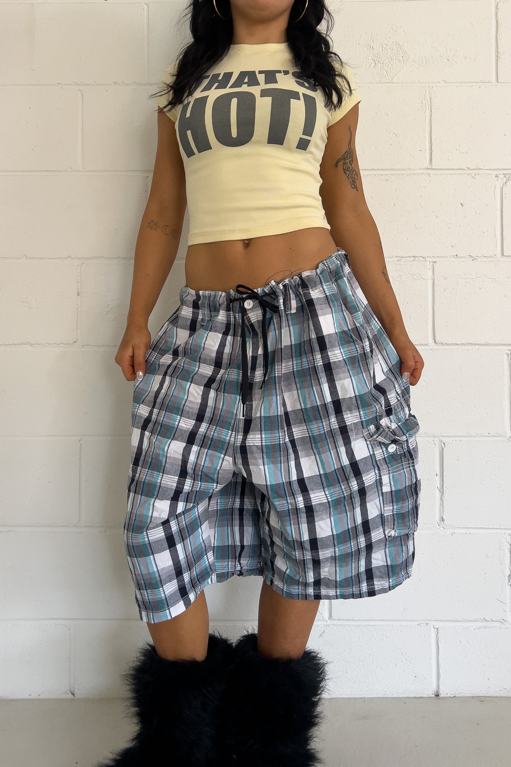 BEV HILLS (polo club) navy + blue  plaid short ★ One size adjustable waist