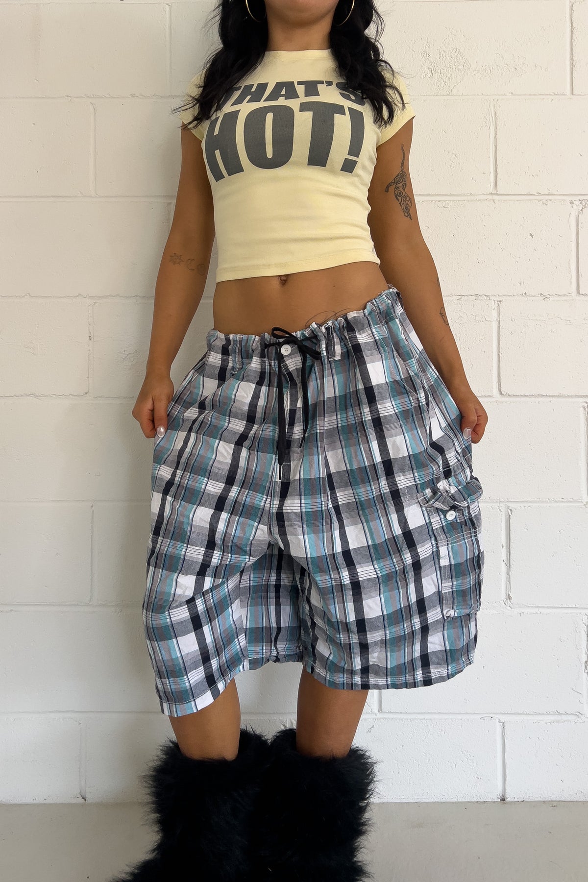 BEV HILLS (polo club) navy + blue  plaid short ★ One size adjustable waist
